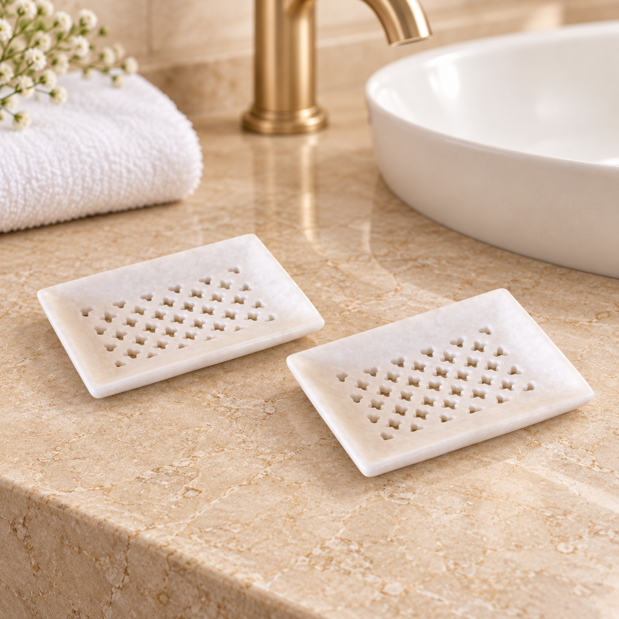 KunhaR White Marble Soap Dish Holder Elegant Bathroom & Wash Basin Accessory (2.8 x 3.9 Inch)