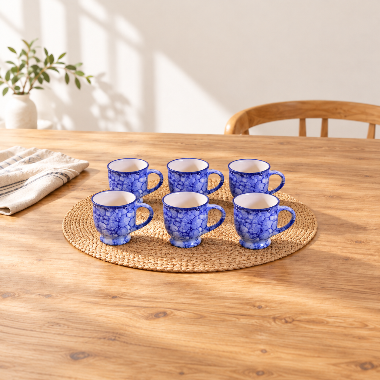 Kunhar Ceramic Tea Cup - 200 Ml, 6 Pieces, Blue Luster