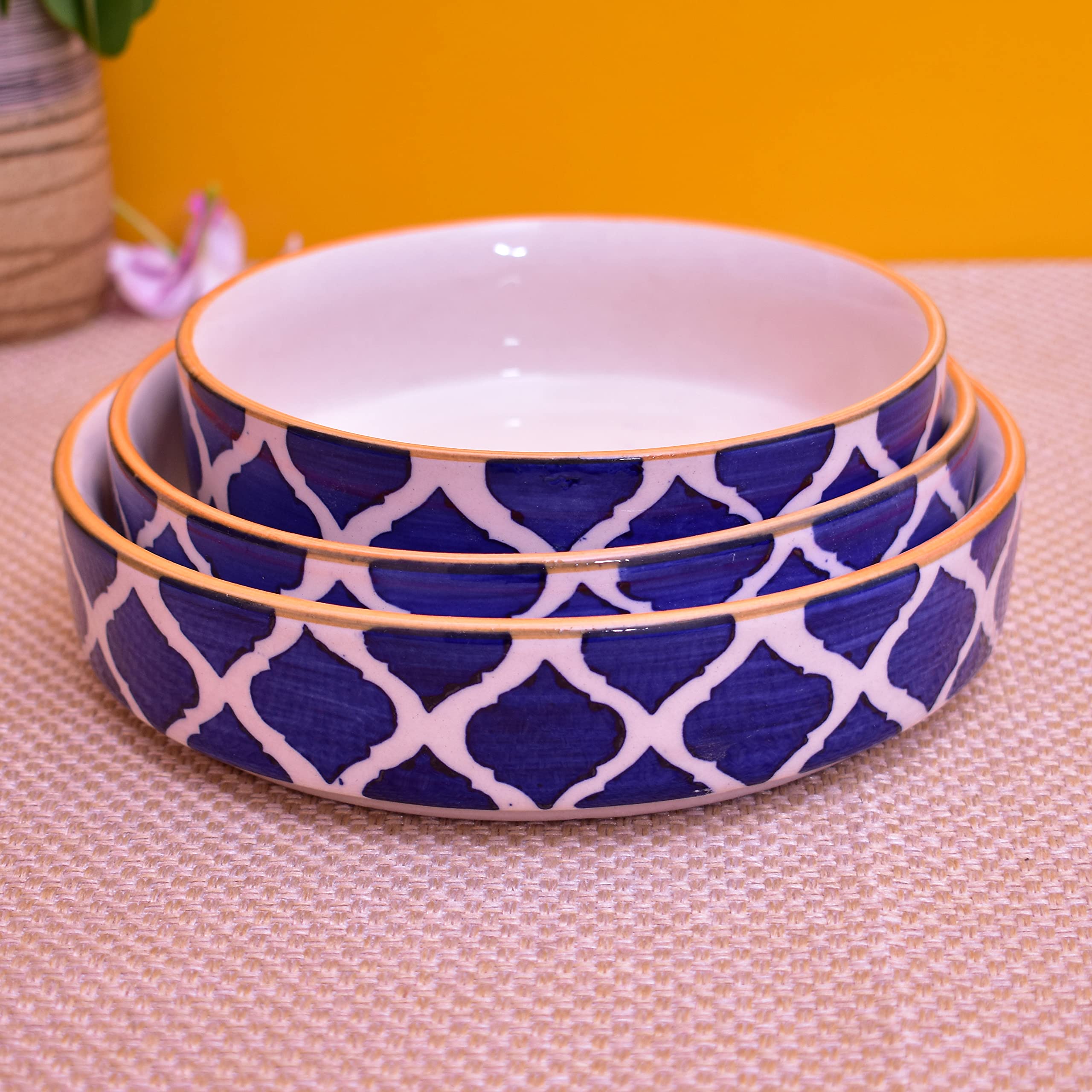 Kunhar Ceramic Bowls Set for Snacks Ceramic Serving Bowl Set for Dinner - 650 ML, 550 ML and 400 ML, 3 Pieces, Blue - Image 3