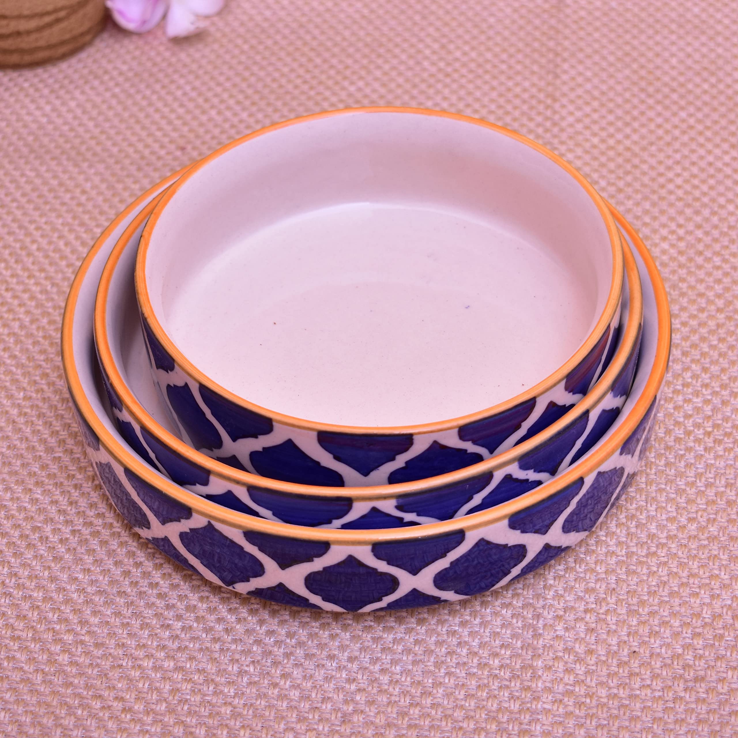 Kunhar Ceramic Bowls Set for Snacks Ceramic Serving Bowl Set for Dinner - 650 ML, 550 ML and 400 ML, 3 Pieces, Blue - Image 4