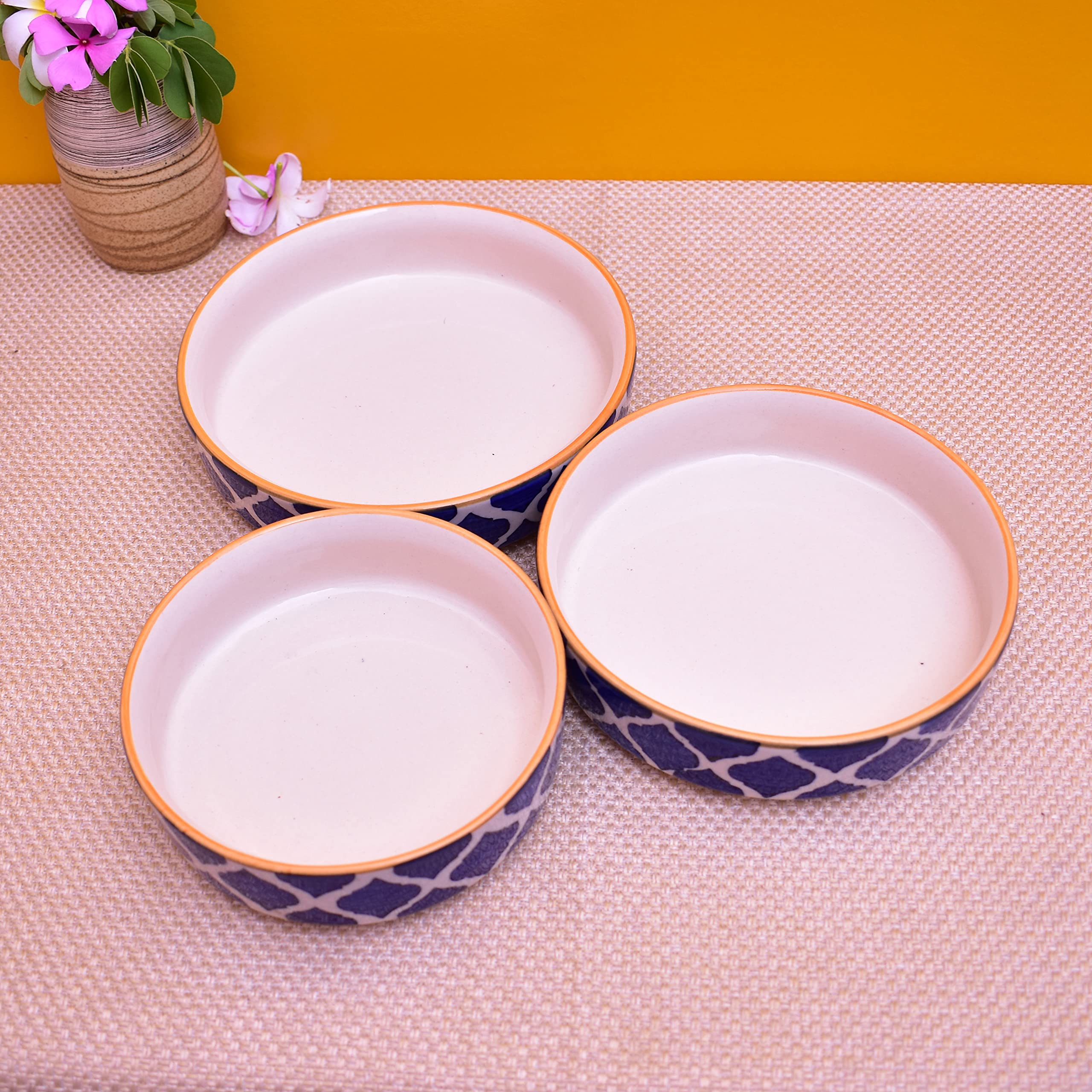 Kunhar Ceramic Bowls Set for Snacks Ceramic Serving Bowl Set for Dinner - 650 ML, 550 ML and 400 ML, 3 Pieces, Blue - Image 6