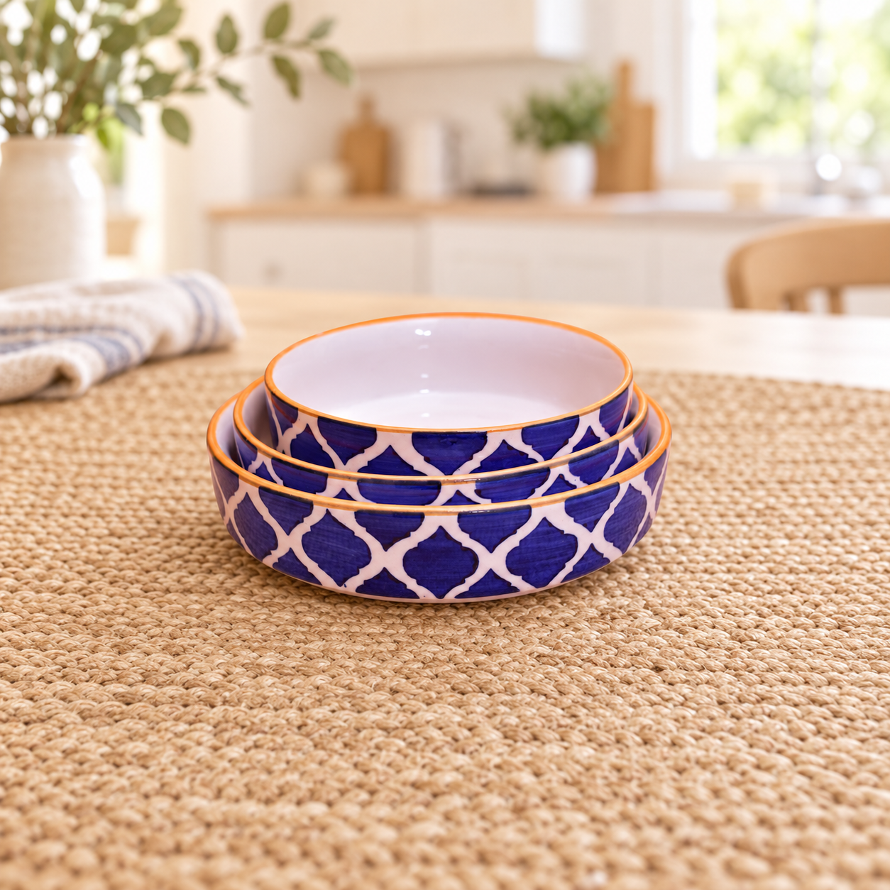 Kunhar Ceramic Bowls Set for Snacks Ceramic Serving Bowl Set for Dinner - 650 ML, 550 ML and 400 ML, 3 Pieces, Blue