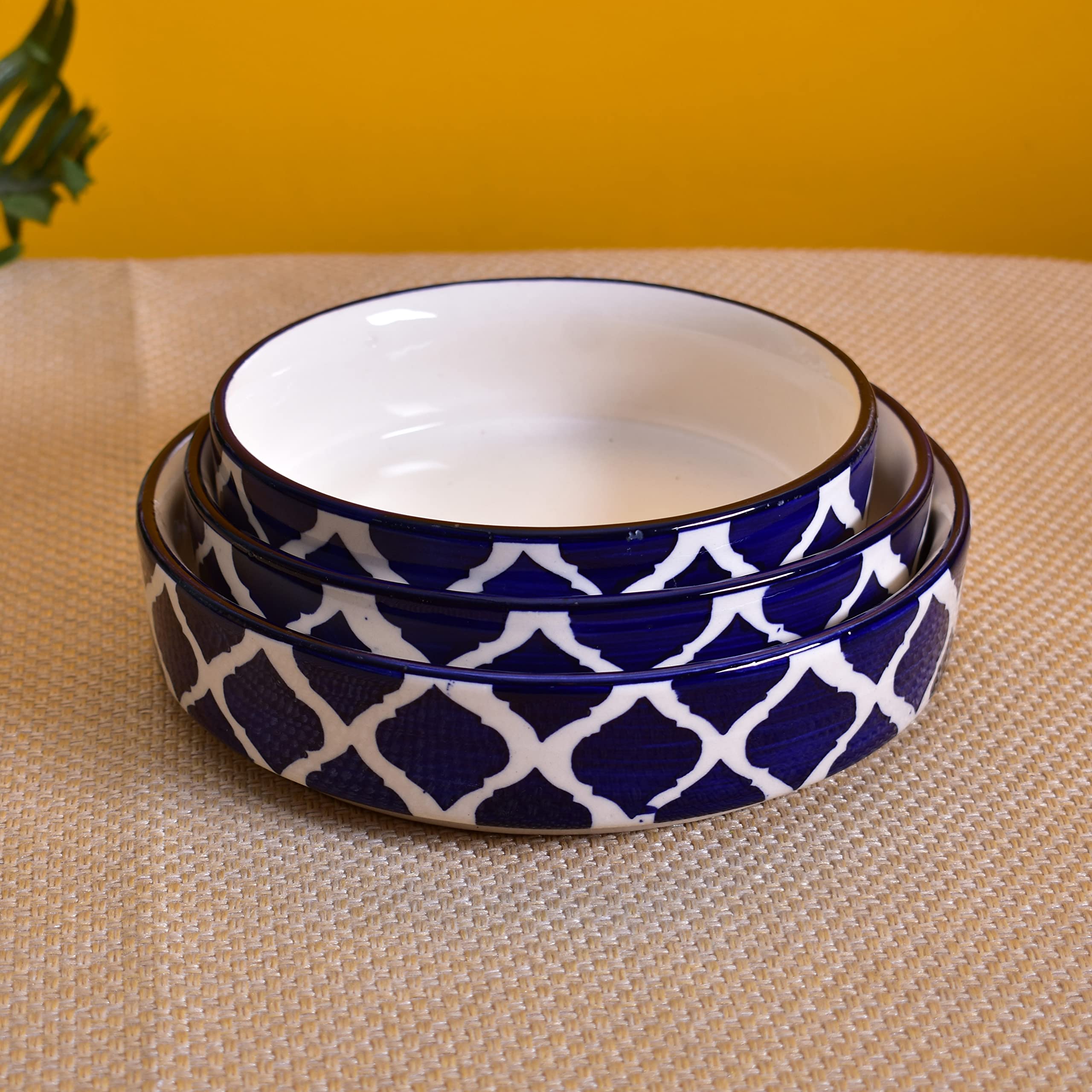 Kunhar Ceramic Bowls Set for Snacks Ceramic Serving Bowl Set for Dinner - 650 ML, 550 ML and 400 ML, 3 Pieces, Blue - Image 3