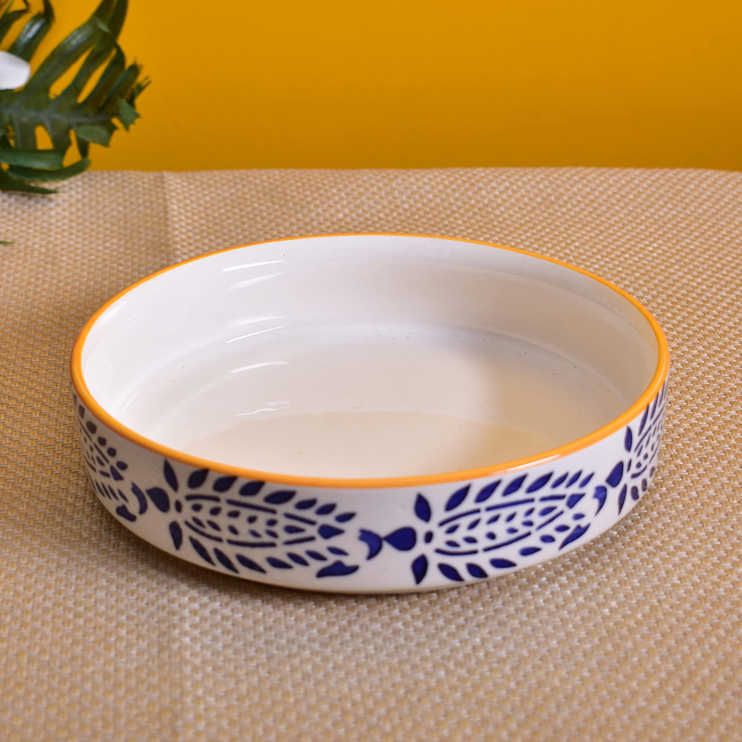 Kunhar Ceramic Bowls Set for Snacks Ceramic Serving Bowl Set for Dinner - 650 ML, 550 ML and 400 ML, 3 Pieces, Yellow Blue - Image 4