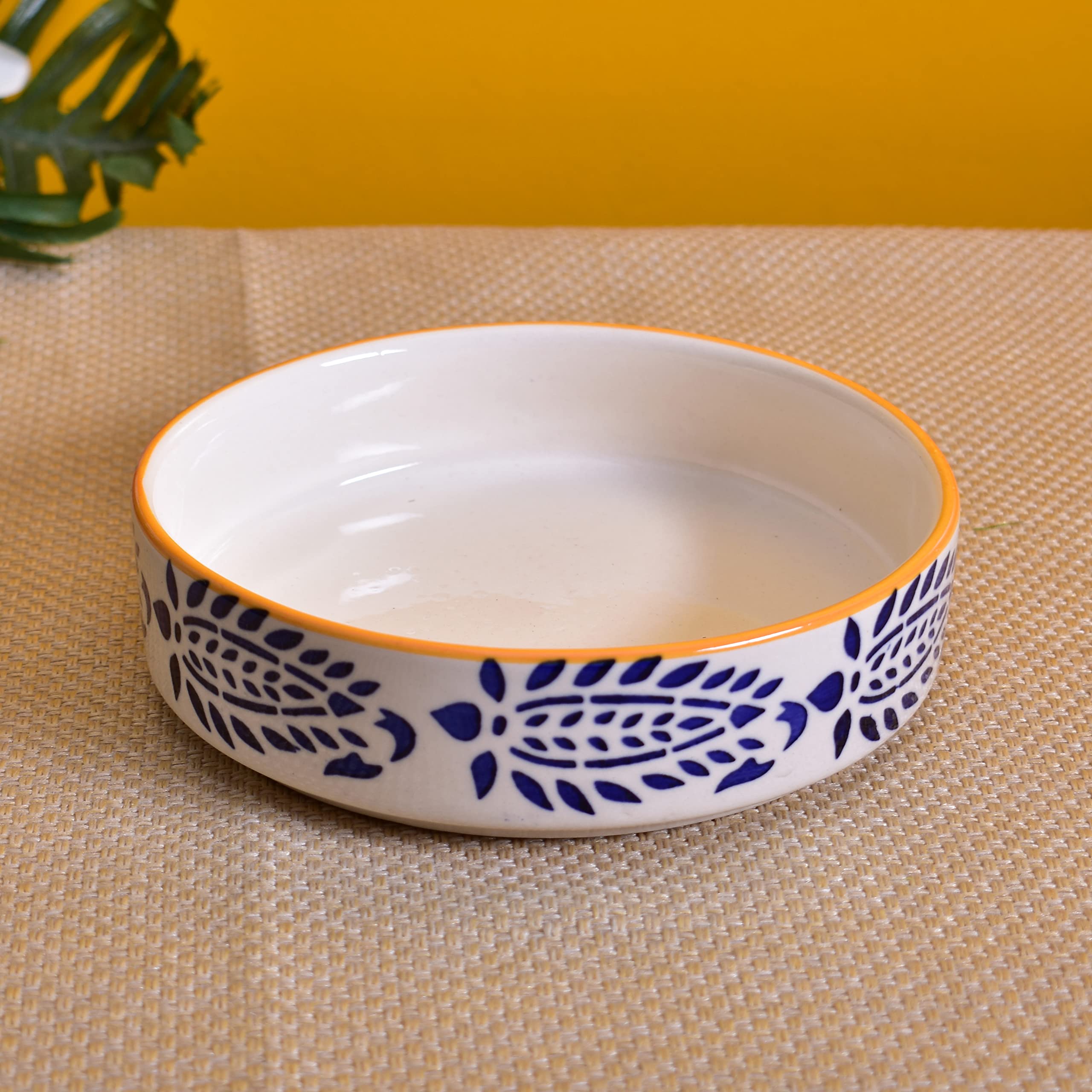 Kunhar Ceramic Bowls Set for Snacks Ceramic Serving Bowl Set for Dinner - 650 ML, 550 ML and 400 ML, 3 Pieces, Yellow Blue - Image 5