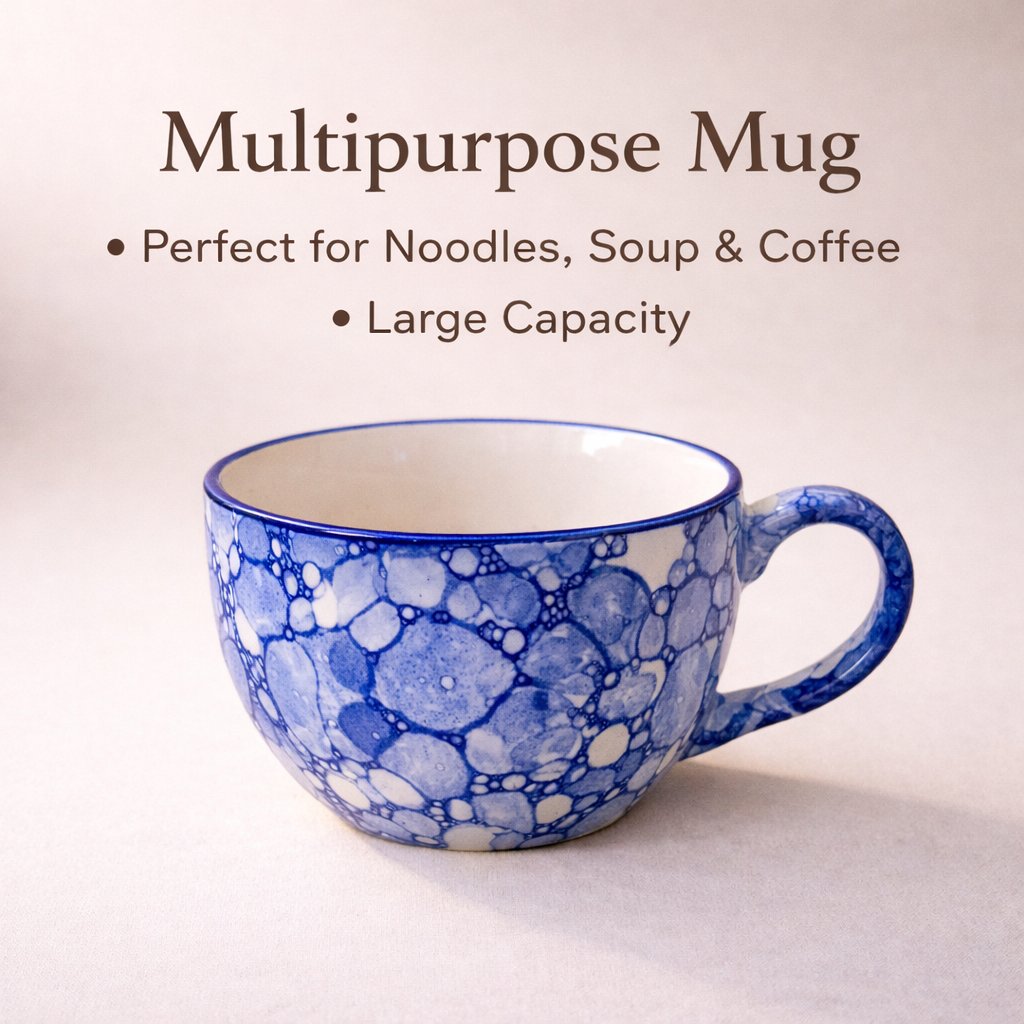 Kunhar Ceramic Jumbo Coffee Mug Soup Mug Noodle Mug - 350 ML - Microwave Safe & Freezer Safe, Set of 1, Blue Luster - Image 6