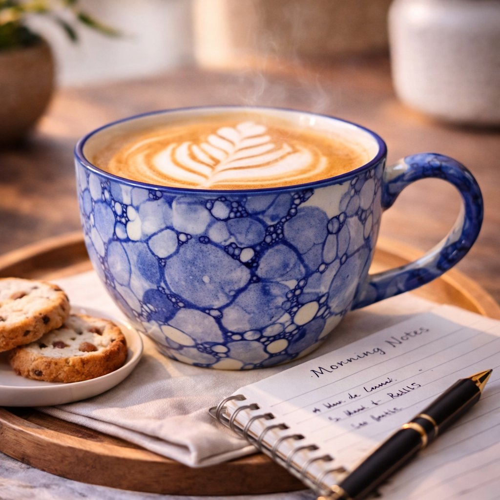 Kunhar Ceramic Jumbo Coffee Mug Soup Mug Noodle Mug - 350 ML - Microwave Safe & Freezer Safe, Set of 1, Blue Luster - Image 5