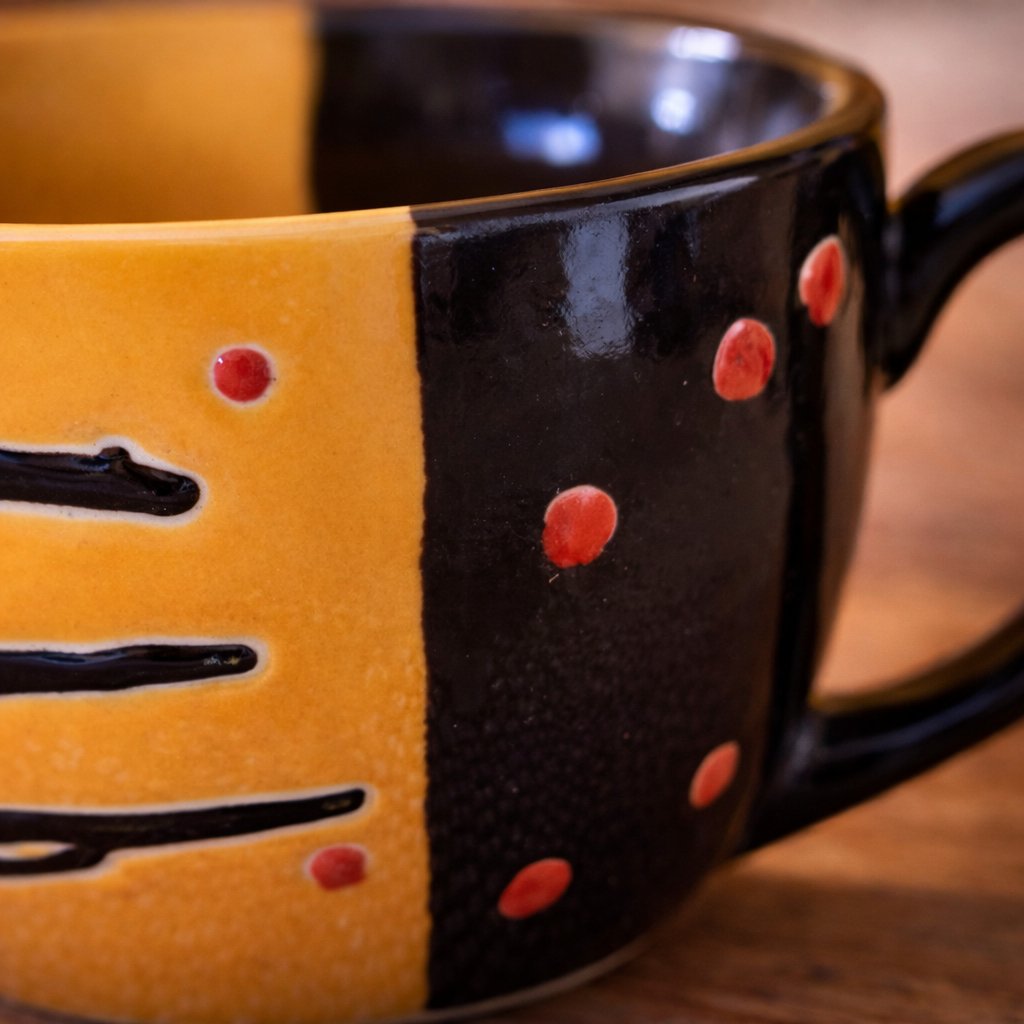 Kunhar Ceramic Jumbo Coffee Mug Soup Mug Noodle Mug - 350 ML - Microwave Safe & Freezer Safe, Set of 1, Black Orange - Image 5