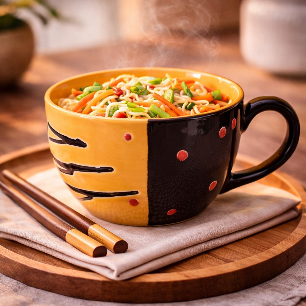 Kunhar Ceramic Jumbo Coffee Mug Soup Mug Noodle Mug - 350 ML - Microwave Safe & Freezer Safe, Set of 1, Black Orange - Image 2