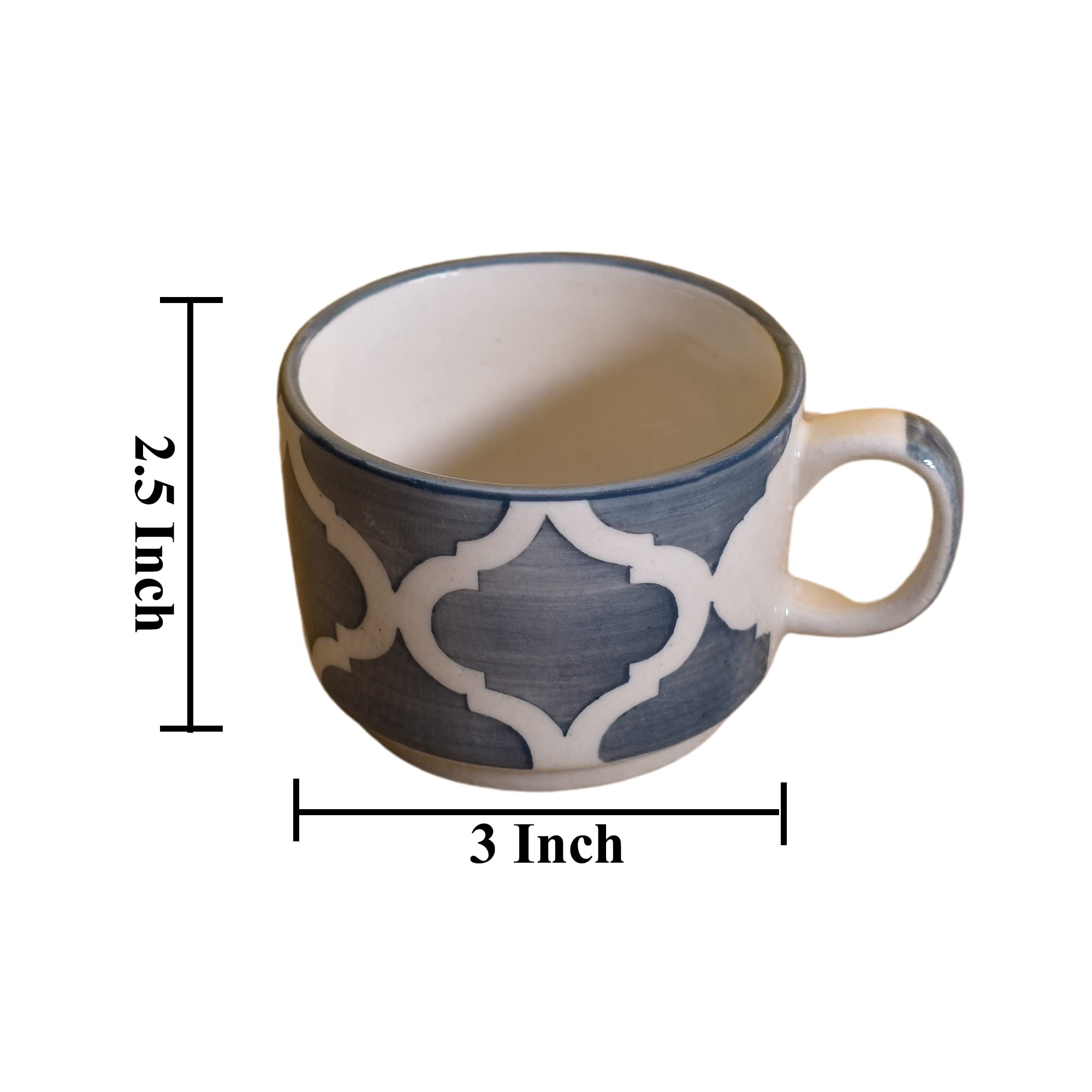 Kunhar Ceramic Tea Cup - 200 Ml, 6 Pieces, Grey Chidi - Image 2