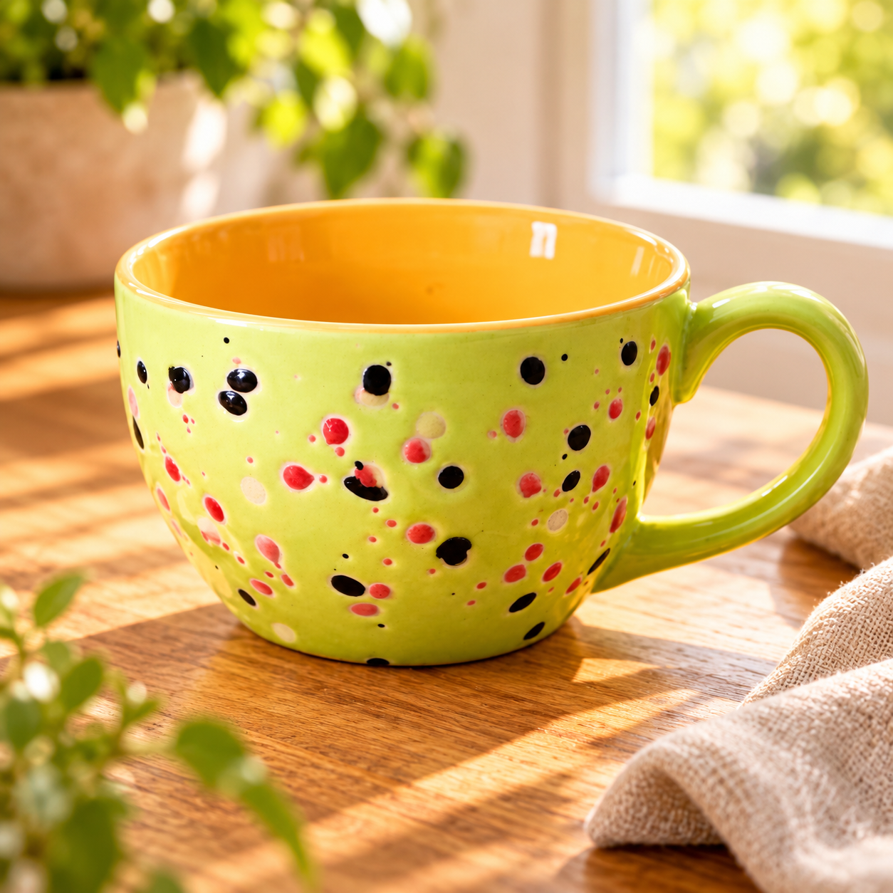 KunhaR Ceramic Jumbo Mug for Coffee, Soup & Noodles - 350 ml - Microwave Safe & Freezer Safe, Set of 1, Blue Orange Dot