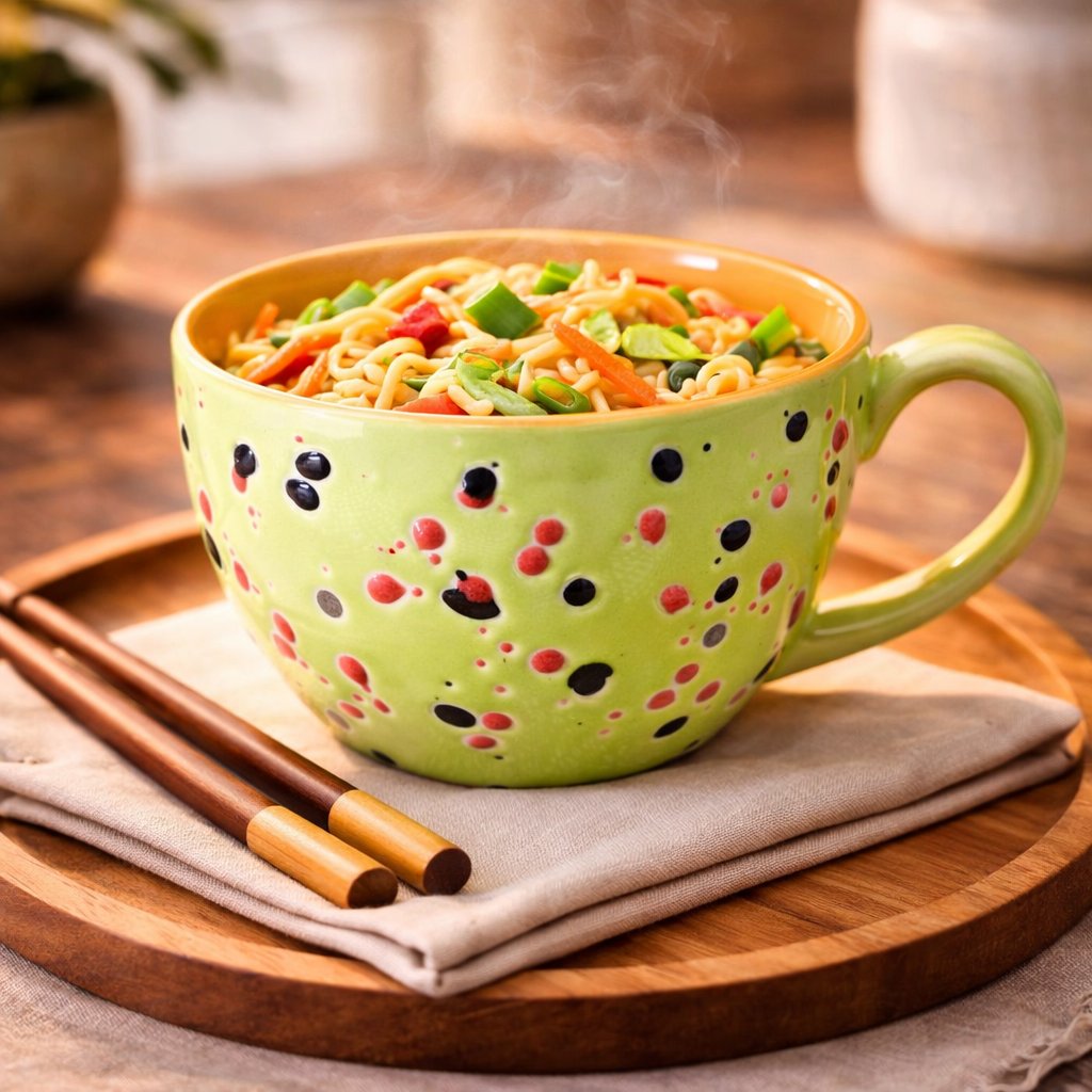 Kunhar Ceramic Jumbo Coffee Mug Soup Mug Noodle Mug - 350 ML - Microwave Safe & Freezer Safe, Set of 1, Blue Orange Dot - Image 2
