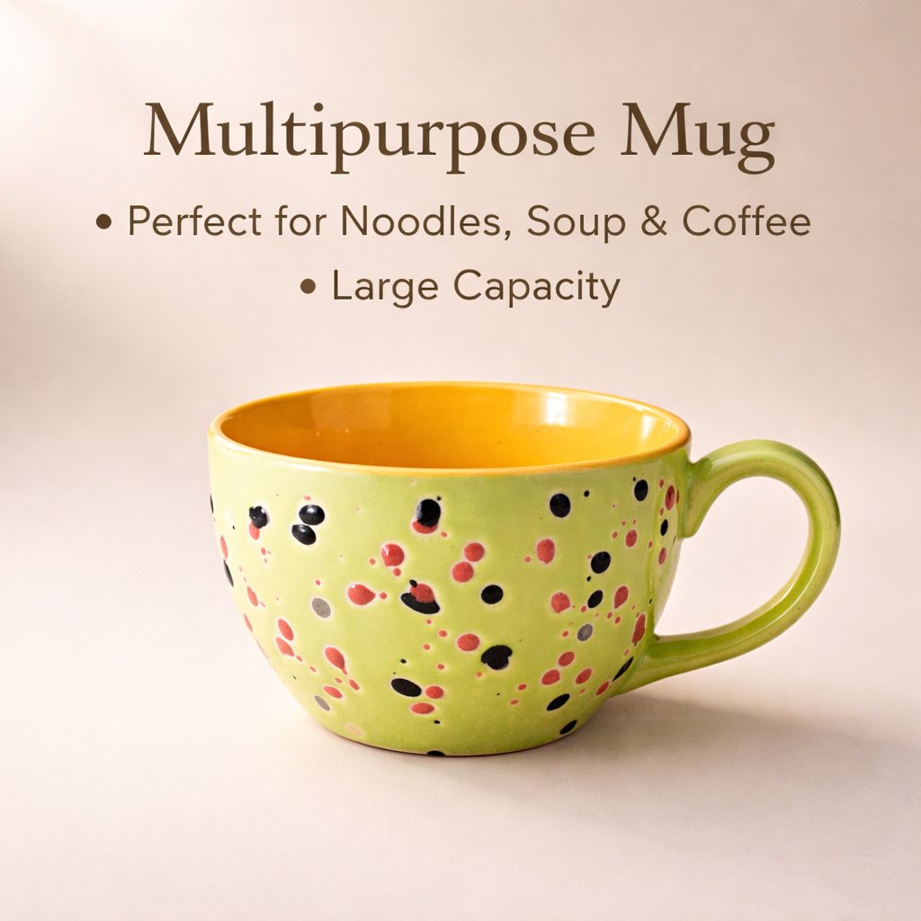 Kunhar Ceramic Jumbo Coffee Mug Soup Mug Noodle Mug - 350 ML - Microwave Safe & Freezer Safe, Set of 1, Blue Orange Dot - Image 6