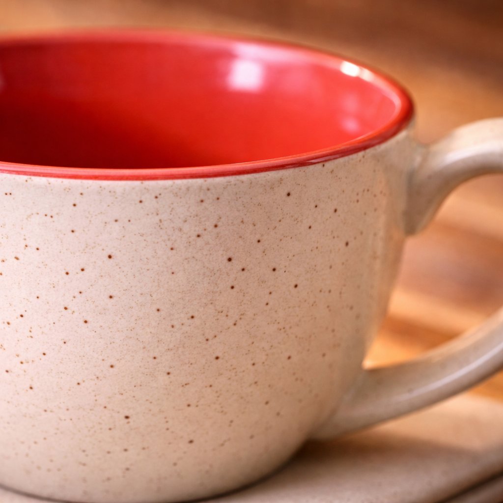 Kunhar Ceramic Jumbo Coffee Mug Soup Mug Noodle Mug - 350 ML - Microwave Safe & Freezer Safe, Set of 1, White Red - Image 5