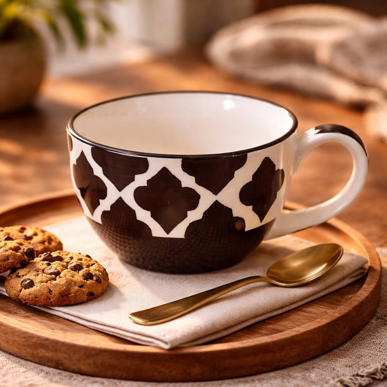 KunhaR Ceramic Jumbo Mug for Coffee, Soup & Noodles - 350 ml - Microwave Safe & Freezer Safe, Set of 1, Black Chidi