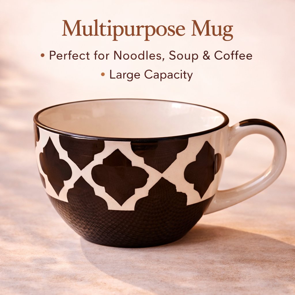 Kunhar Ceramic Jumbo Coffee Mug Soup Mug Noodle Mug - 350 ML - Microwave Safe & Freezer Safe, Set of 1, Black Chidi - Image 6