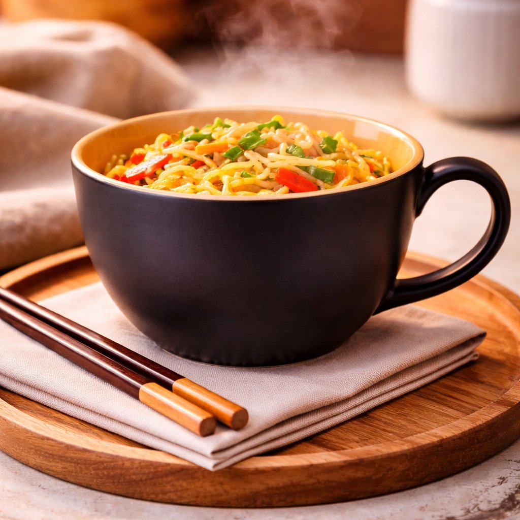 Kunhar Ceramic Jumbo Coffee Mug Soup Mug Noodle Mug - 350 ML - Microwave Safe & Freezer Safe, Set of 1, Black Orange Matte - Image 2