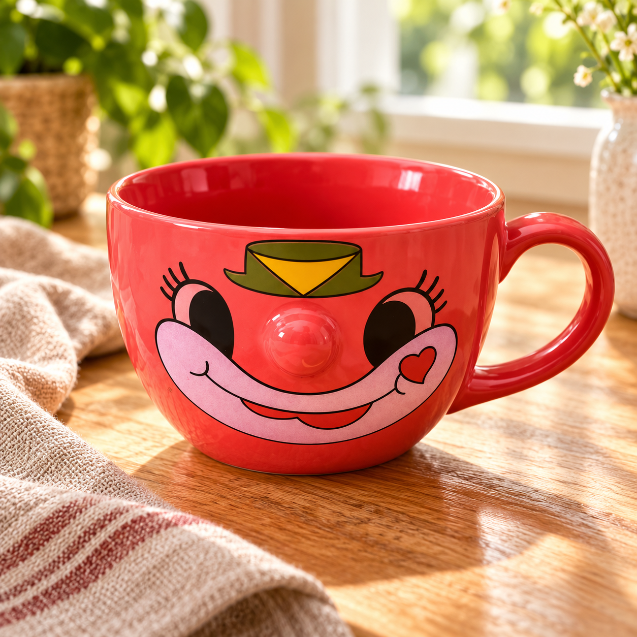 KunhaR Ceramic Jumbo Mug for Coffee, Soup & Noodles - 350 ml - Microwave Safe & Freezer Safe, Set of 1, Red Smile