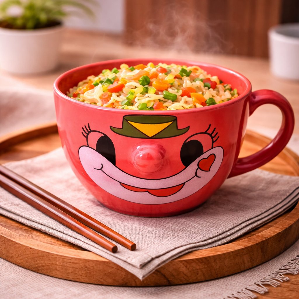 Kunhar Ceramic Jumbo Coffee Mug Soup Mug Noodle Mug - 350 ML - Microwave Safe & Freezer Safe, Set of 1, Red Smile - Image 4