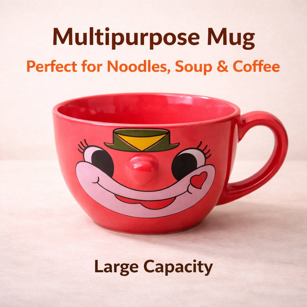 Kunhar Ceramic Jumbo Coffee Mug Soup Mug Noodle Mug - 350 ML - Microwave Safe & Freezer Safe, Set of 1, Red Smile - Image 6
