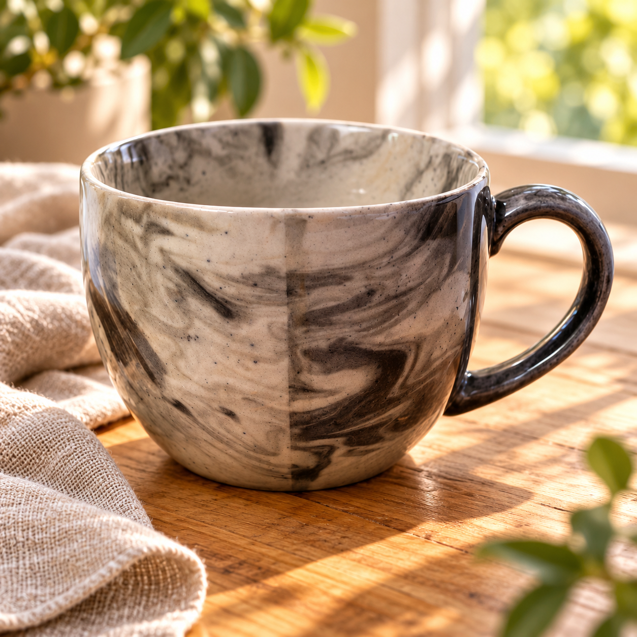 KunhaR Ceramic Jumbo Mug for Coffee, Soup & Noodles - 350 ml - Microwave Safe & Freezer Safe, Set of 1, Marble