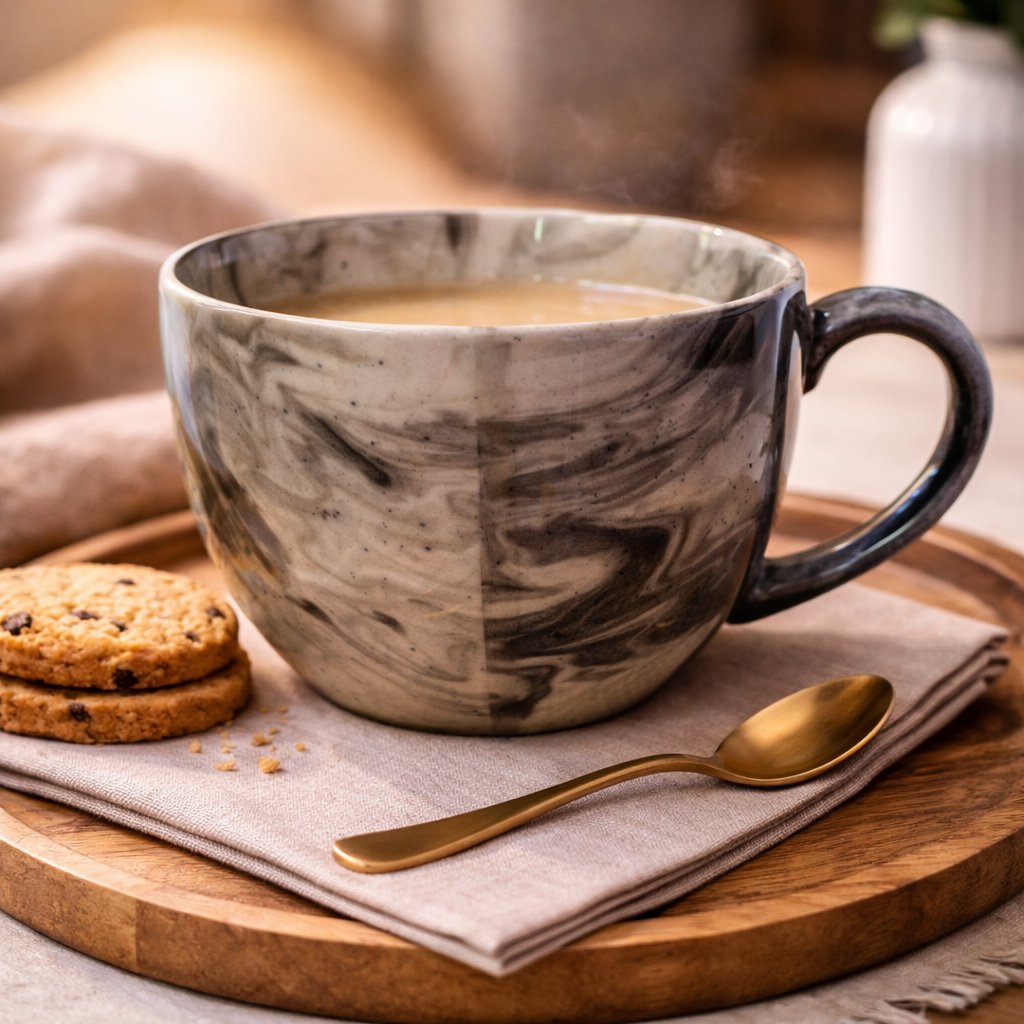 Kunhar Ceramic Jumbo Coffee Mug Soup Mug Noodle Mug - 350 ML - Microwave Safe & Freezer Safe, Set of 1, Marble
