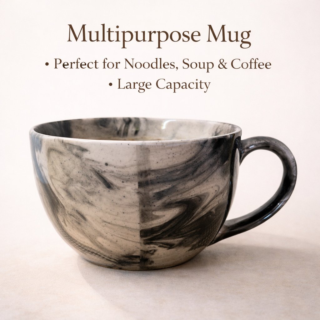 Kunhar Ceramic Jumbo Coffee Mug Soup Mug Noodle Mug - 350 ML - Microwave Safe & Freezer Safe, Set of 1, Marble - Image 6