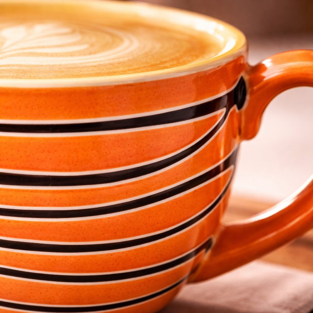 Kunhar Ceramic Jumbo Coffee Mug Soup Mug Noodle Mug - 350 ML - Microwave Safe & Freezer Safe, Set of 1, Orange Line - Image 5