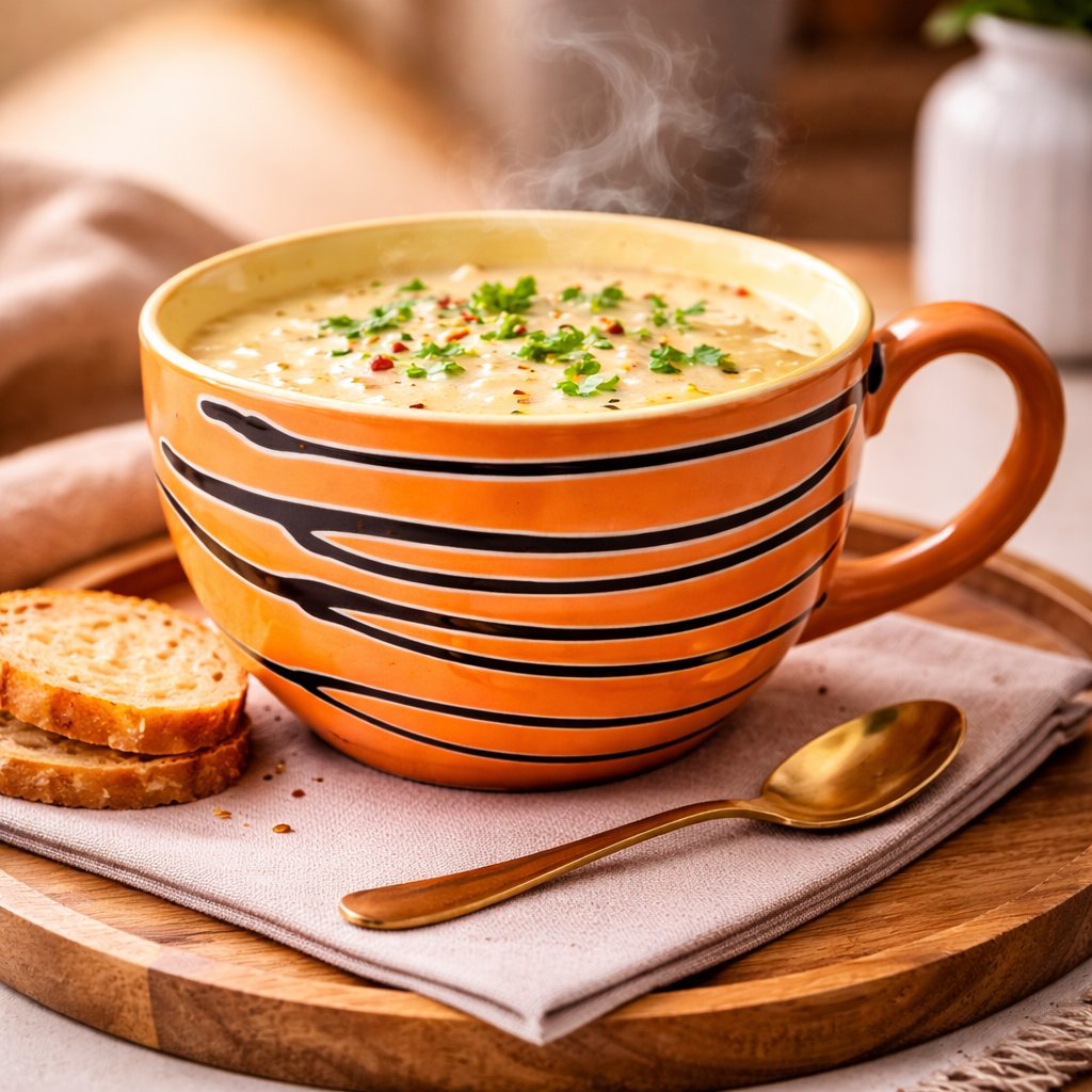 Kunhar Ceramic Jumbo Coffee Mug Soup Mug Noodle Mug - 350 ML - Microwave Safe & Freezer Safe, Set of 1, Orange Line - Image 3