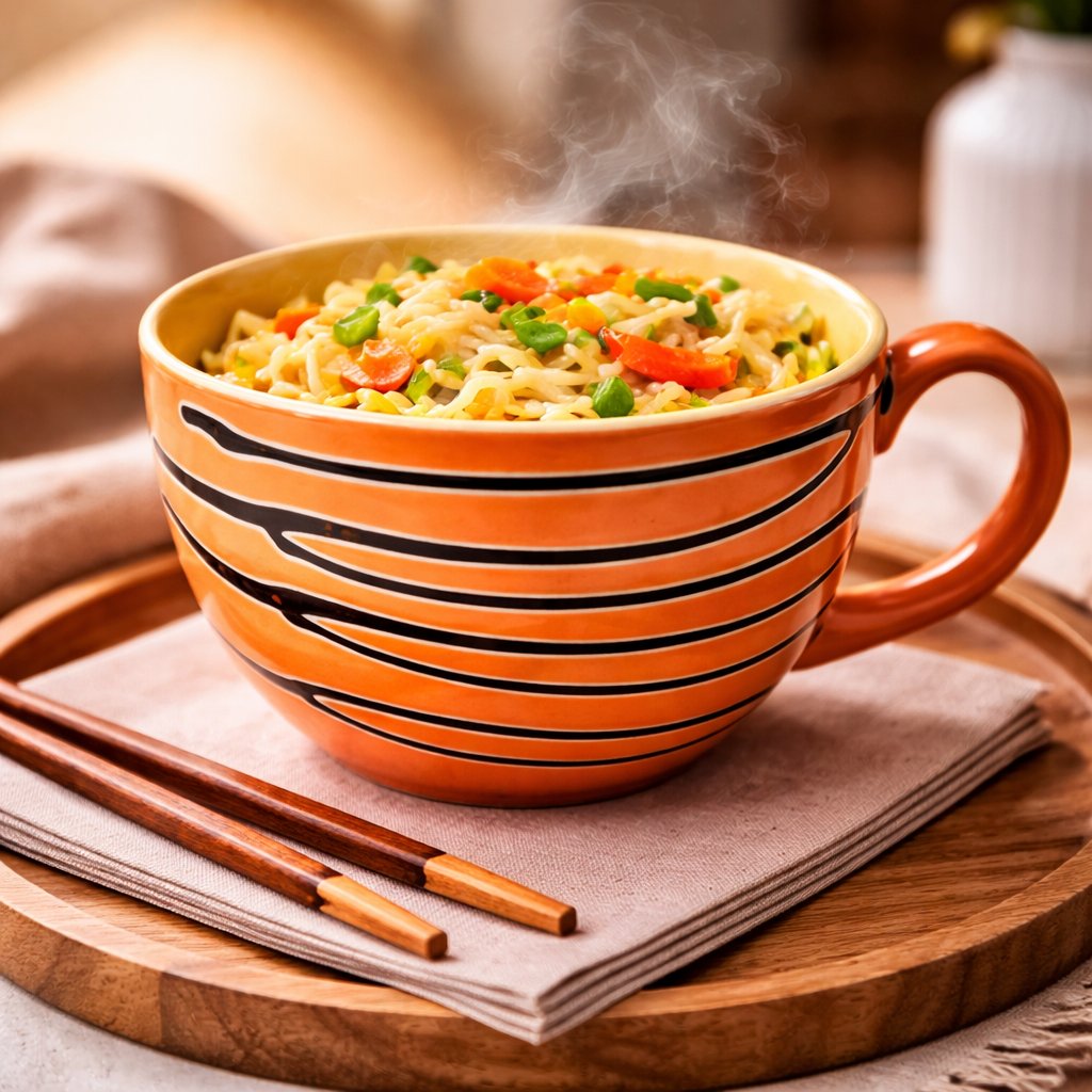 Kunhar Ceramic Jumbo Coffee Mug Soup Mug Noodle Mug - 350 ML - Microwave Safe & Freezer Safe, Set of 1, Orange Line - Image 2
