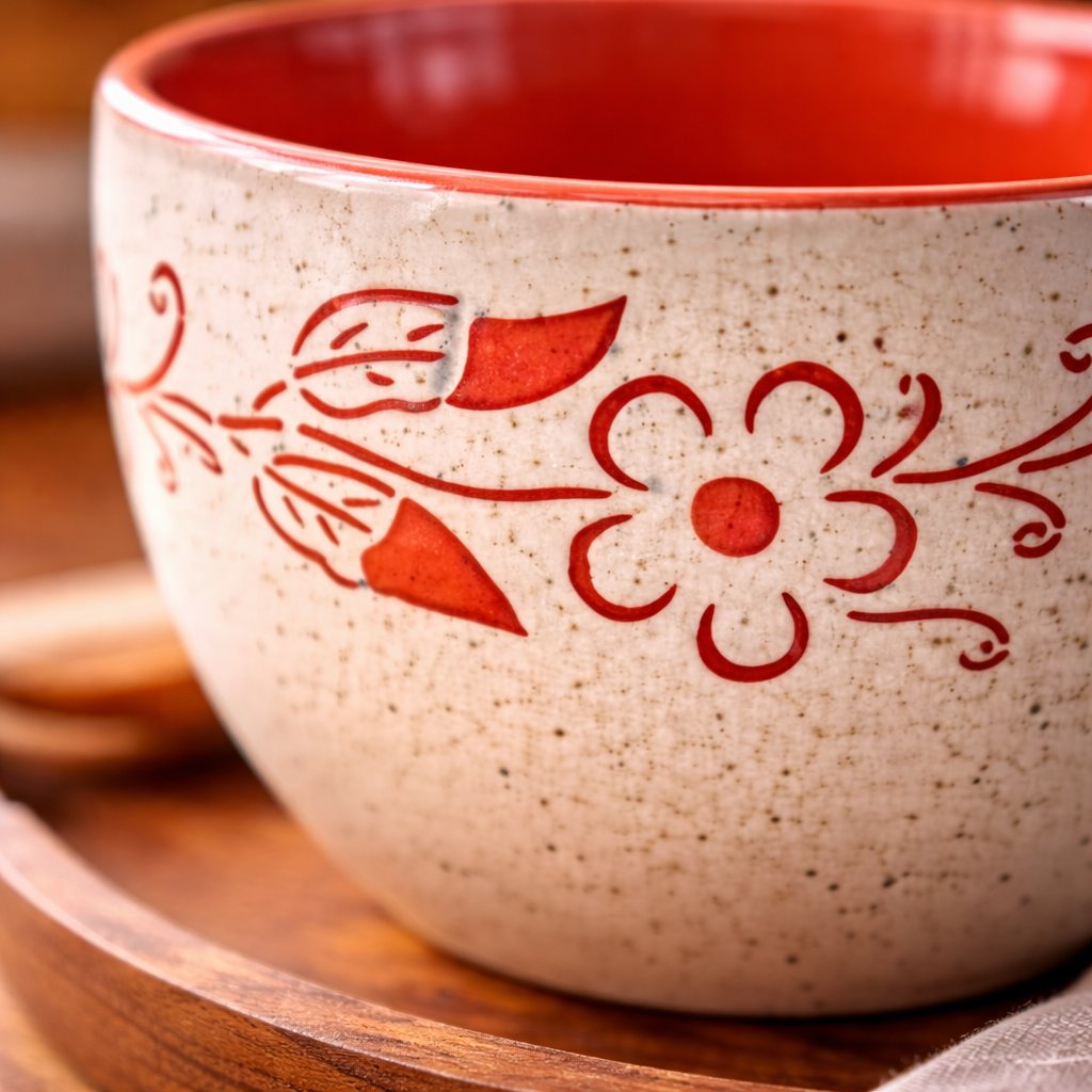 Kunhar Ceramic Jumbo Coffee Mug Soup Mug Noodle Mug - 350 ML - Microwave Safe & Freezer Safe, Set of 1, White Red Flower - Image 5