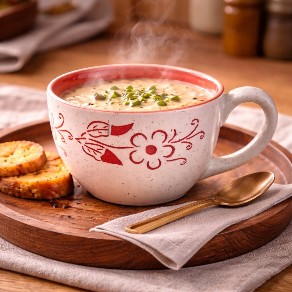 Kunhar Ceramic Jumbo Coffee Mug Soup Mug Noodle Mug - 350 ML - Microwave Safe & Freezer Safe, Set of 1, White Red Flower - Image 3