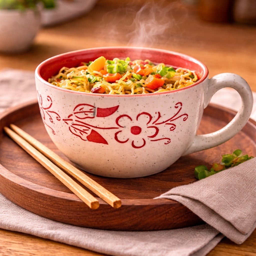 Kunhar Ceramic Jumbo Coffee Mug Soup Mug Noodle Mug - 350 ML - Microwave Safe & Freezer Safe, Set of 1, White Red Flower - Image 2