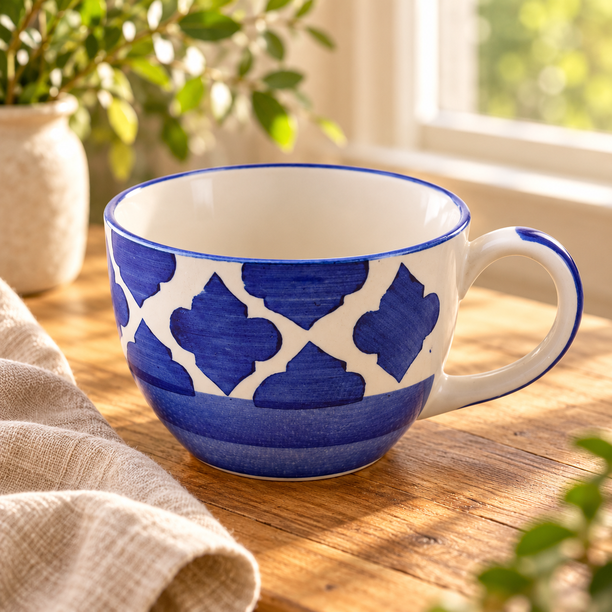 KunhaR Ceramic Jumbo Mug for Coffee, Soup & Noodles - 350 ml - Microwave Safe & Freezer Safe, Set of 1, Blue Chidi