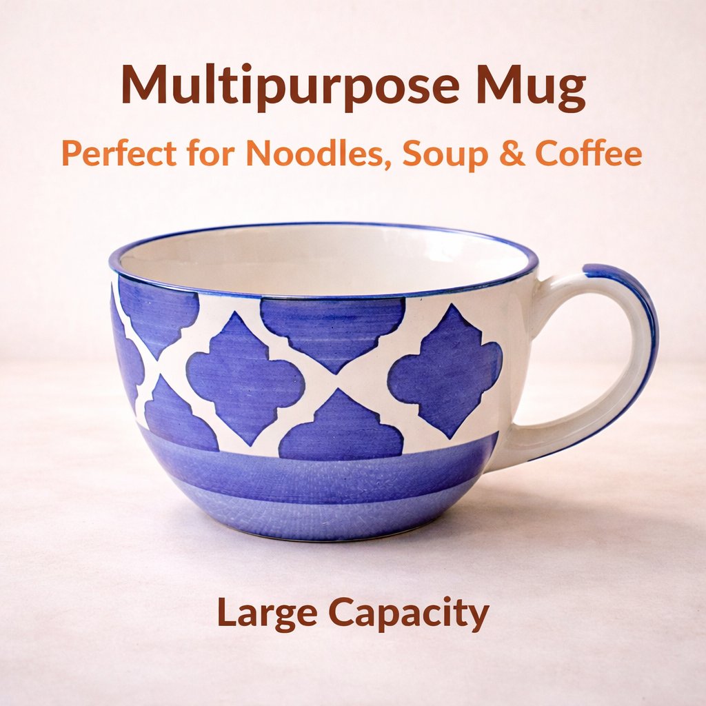 Kunhar Ceramic Jumbo Coffee Mug Soup Mug Noodle Mug - 350 ML - Microwave Safe & Freezer Safe, Set of 1, Blue Chidi - Image 6