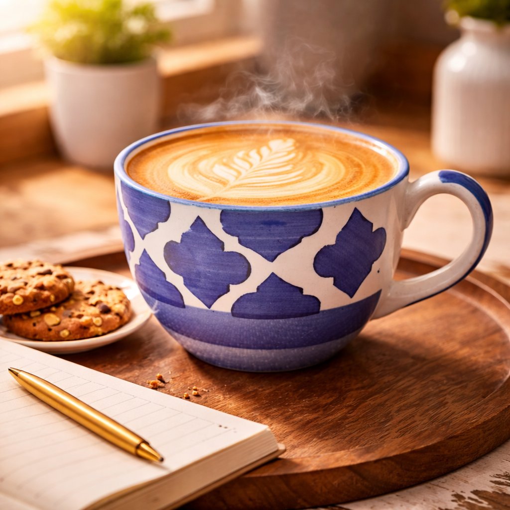 Kunhar Ceramic Jumbo Coffee Mug Soup Mug Noodle Mug - 350 ML - Microwave Safe & Freezer Safe, Set of 1, Blue Chidi - Image 4