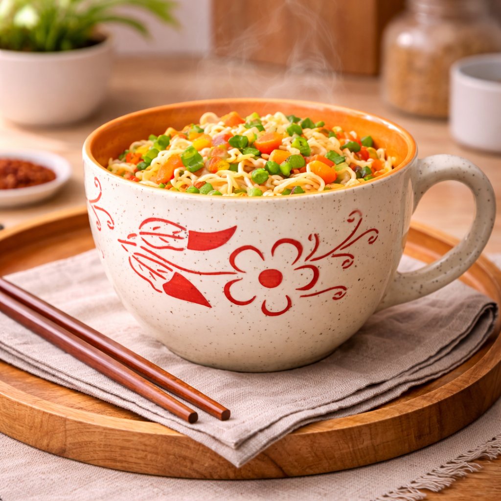 Kunhar Ceramic Jumbo Coffee Mug Soup Mug Noodle Mug - 350 ML - Microwave Safe & Freezer Safe, Set of 1, White Yellow Flower - Image 4