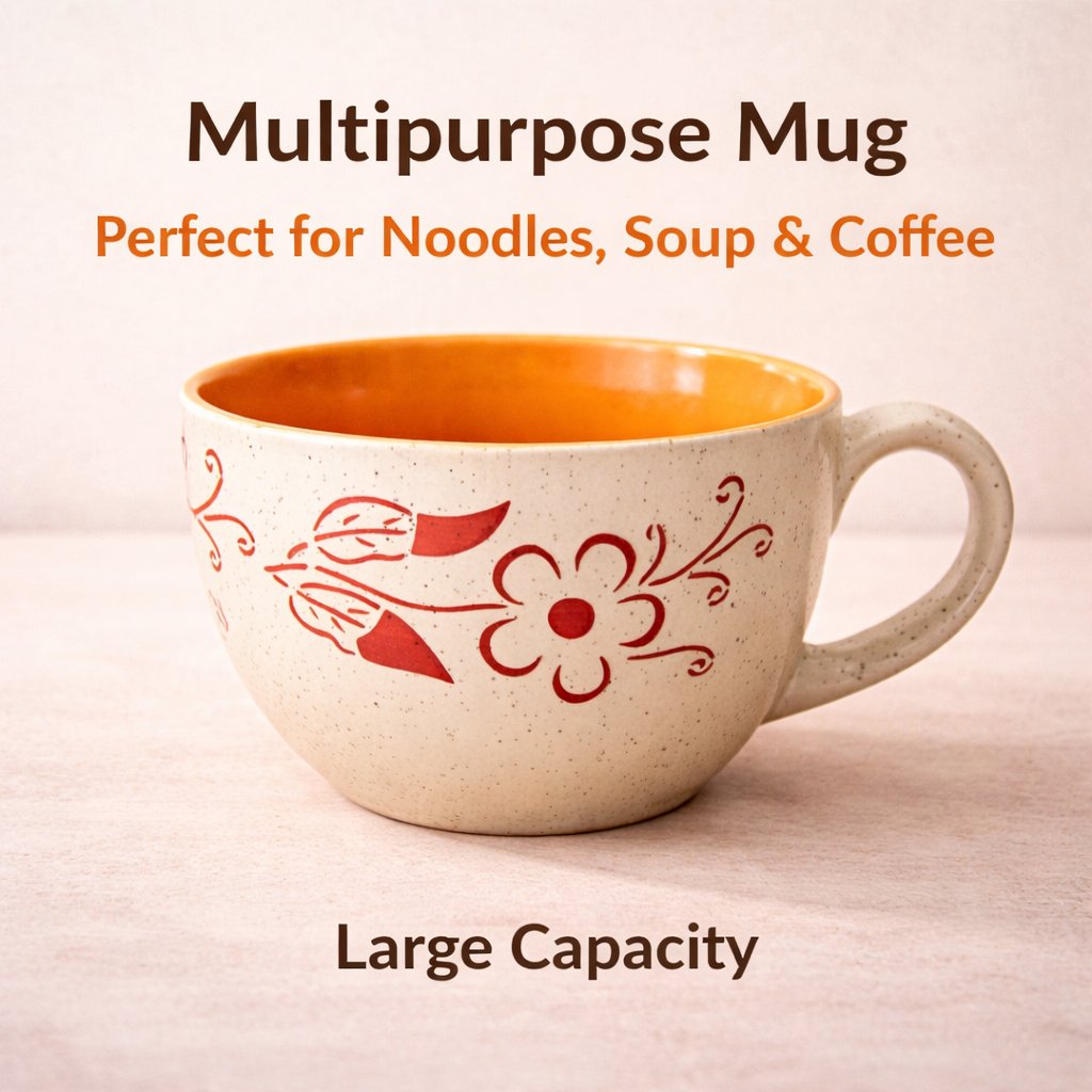 Kunhar Ceramic Jumbo Coffee Mug Soup Mug Noodle Mug - 350 ML - Microwave Safe & Freezer Safe, Set of 1, White Yellow Flower - Image 6