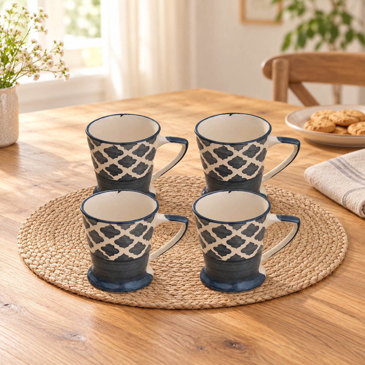 Kunhar Ceramic Tea Cup - 120 Ml, 4 Pieces, Grey (Cup-18)