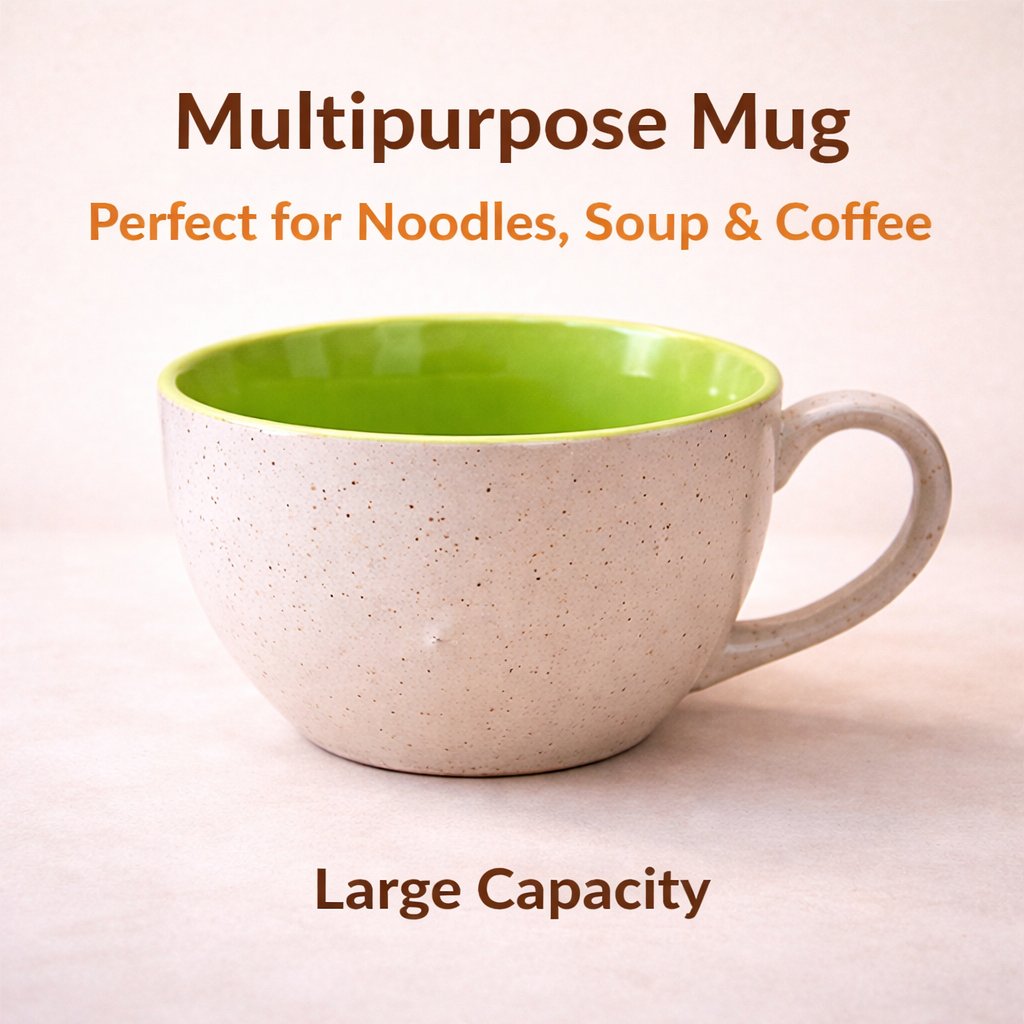 Kunhar Ceramic Jumbo Coffee Mug Soup Mug Noodle Mug - 350 ML - Microwave Safe & Freezer Safe, Set of 1, White Green Matte - Image 6