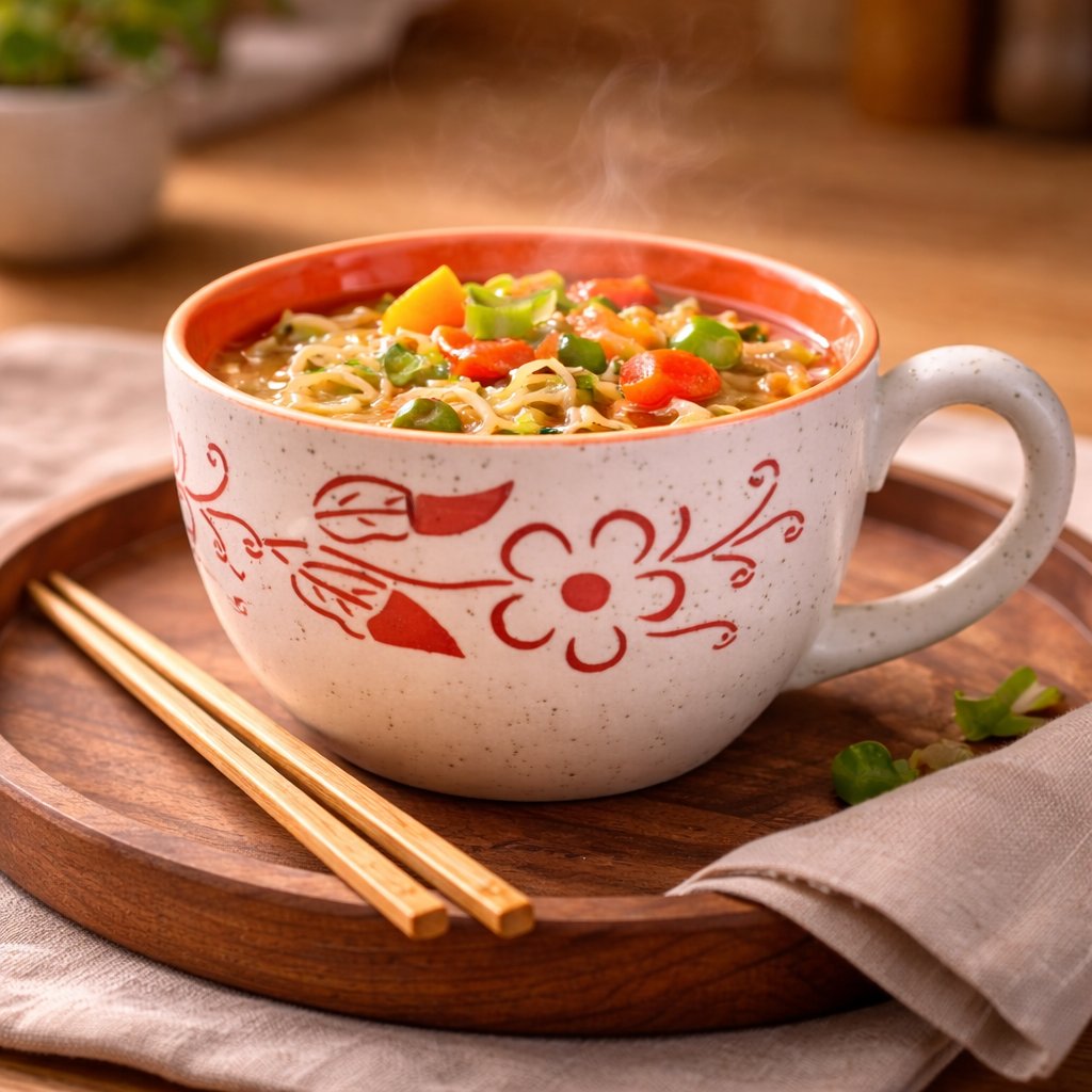 Kunhar Ceramic Jumbo Coffee Mug Soup Mug Noodle Mug - 350 ML - Microwave Safe & Freezer Safe, Set of 1, White Orange Flower - Image 2
