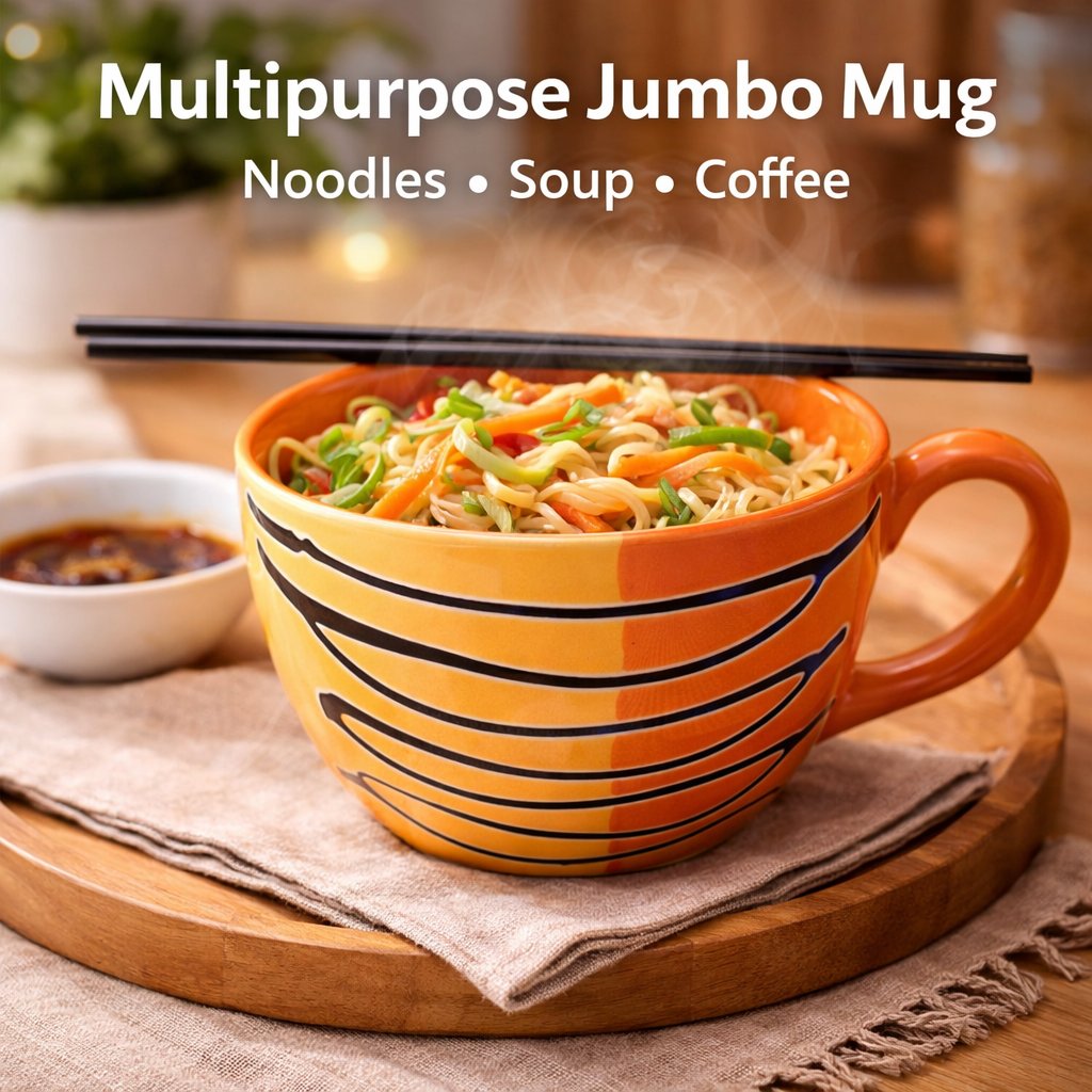 Kunhar Ceramic Jumbo Coffee Mug Soup Mug Noodle Mug - 350 ML - Microwave Safe & Freezer Safe, Set of 1, Orange Yellow - Image 2
