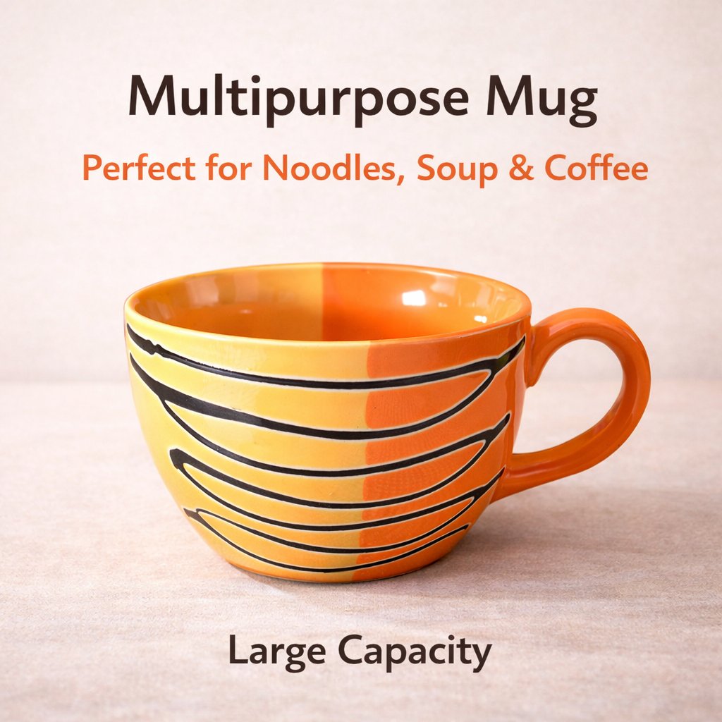 Kunhar Ceramic Jumbo Coffee Mug Soup Mug Noodle Mug - 350 ML - Microwave Safe & Freezer Safe, Set of 1, Orange Yellow - Image 6