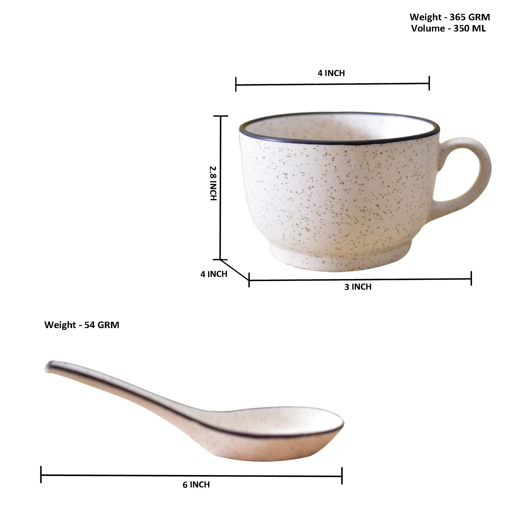 Kunhar Ceramic Soup Mug - White Matt, 1 Piece - Image 2