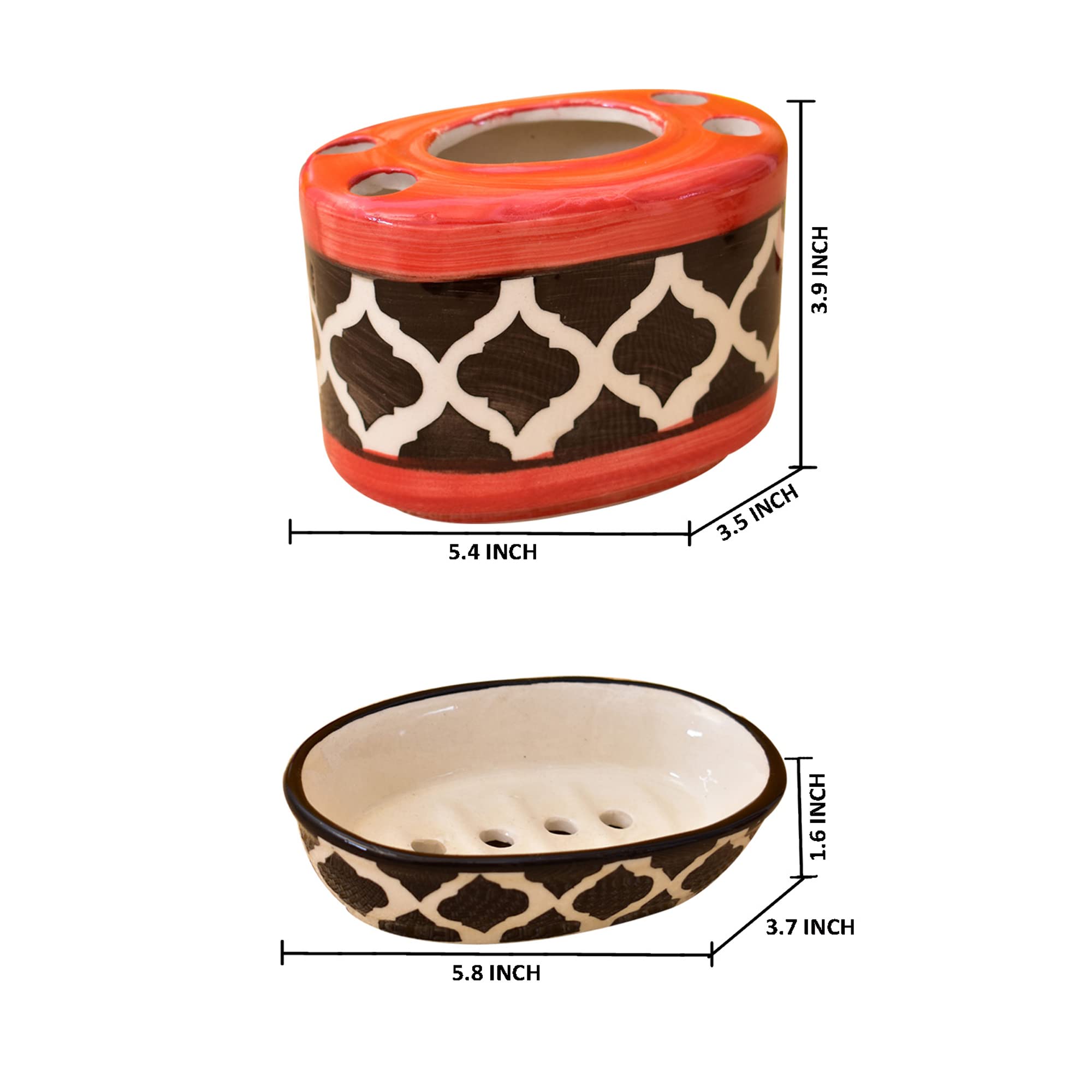 Kunhar Ceramic 2-Piece Bathroom Accessories Set (1 Soap Dish Holder and 1 Toothbrush Holder), Red Chidi - Image 2