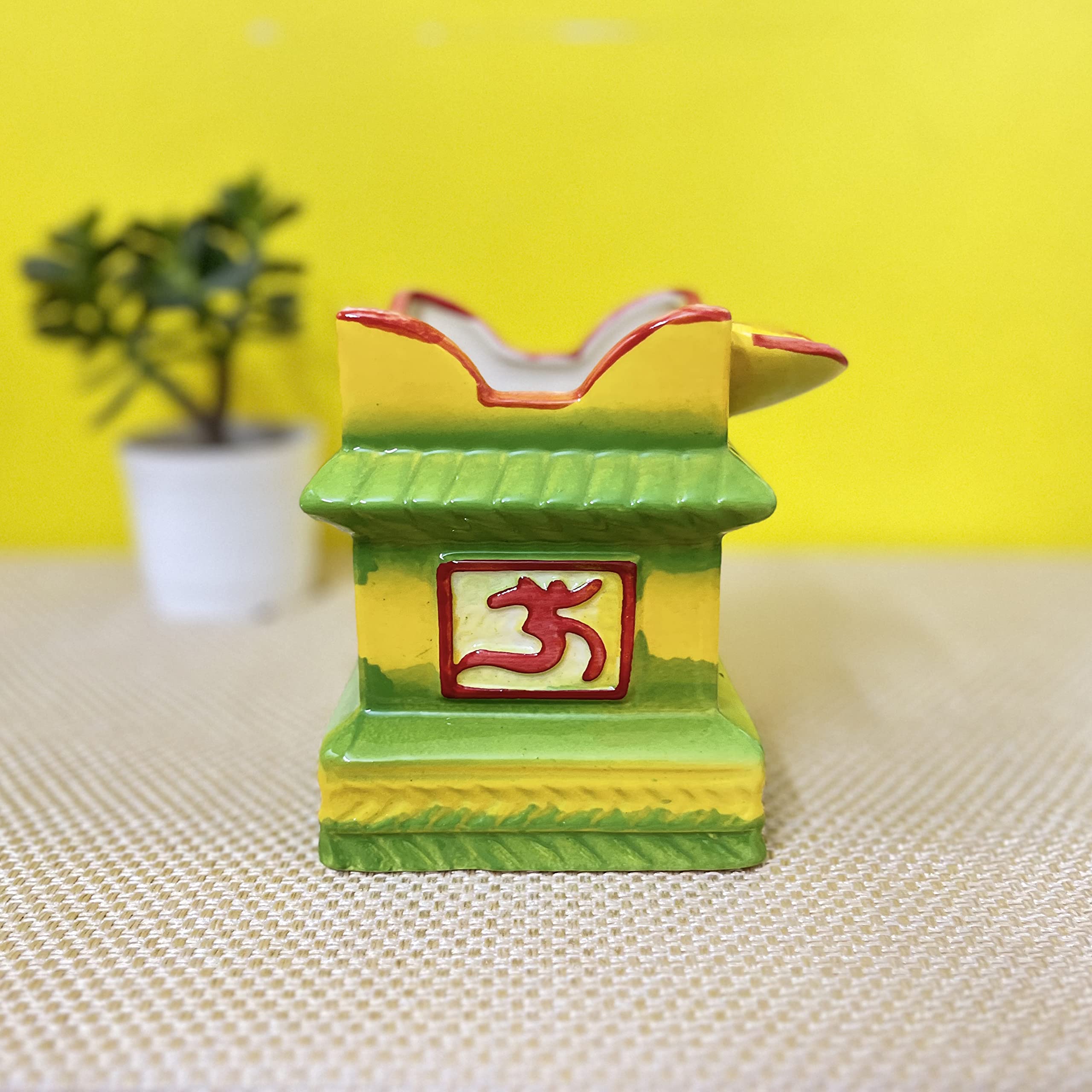Kunhar Ceramic Tulsi Pot 5 x 7.2 Inch Green Yellow – Decorative Plant Pot with Outer Planter - Image 2