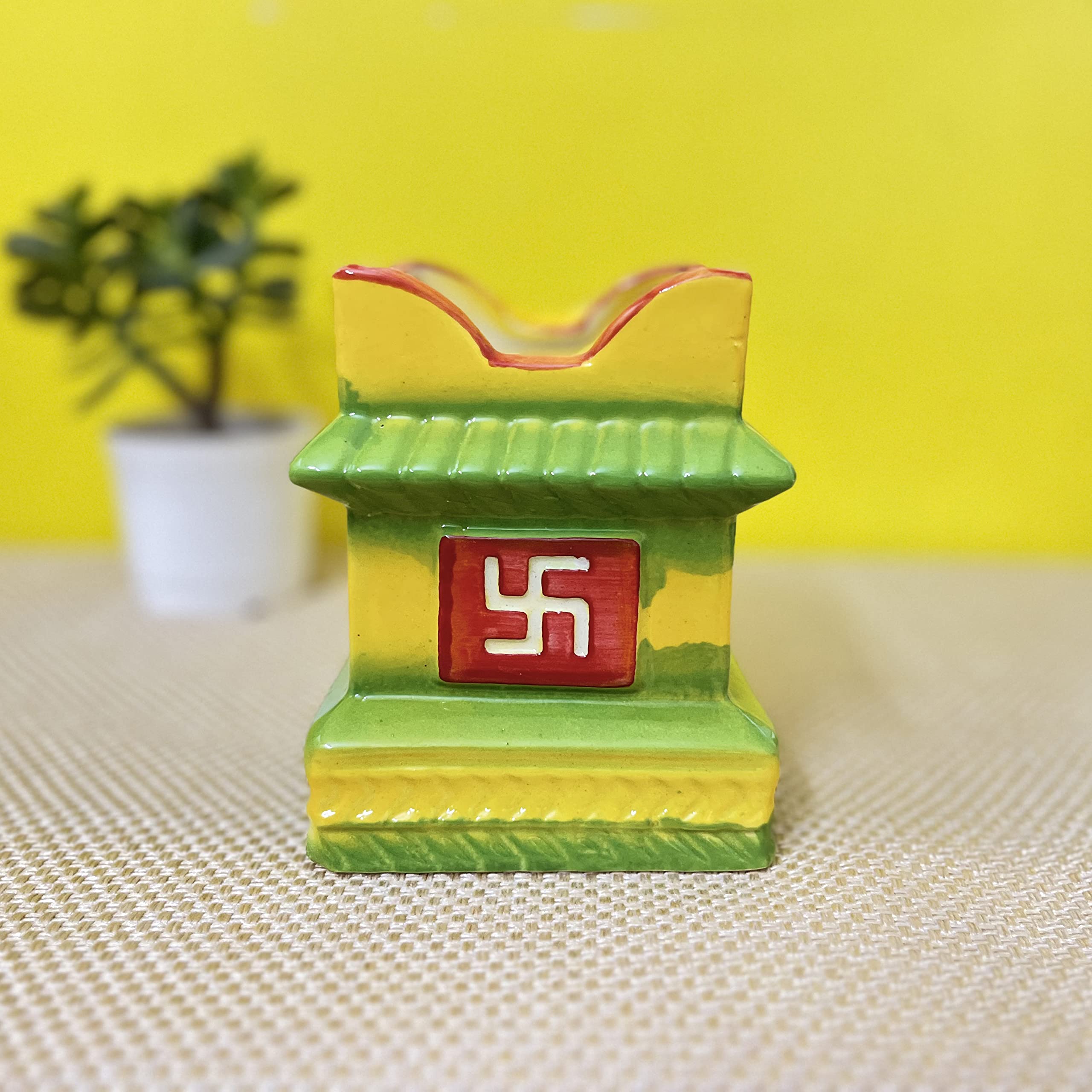 Kunhar Ceramic Tulsi Pot 5 x 7.2 Inch Green Yellow – Decorative Plant Pot with Outer Planter - Image 3
