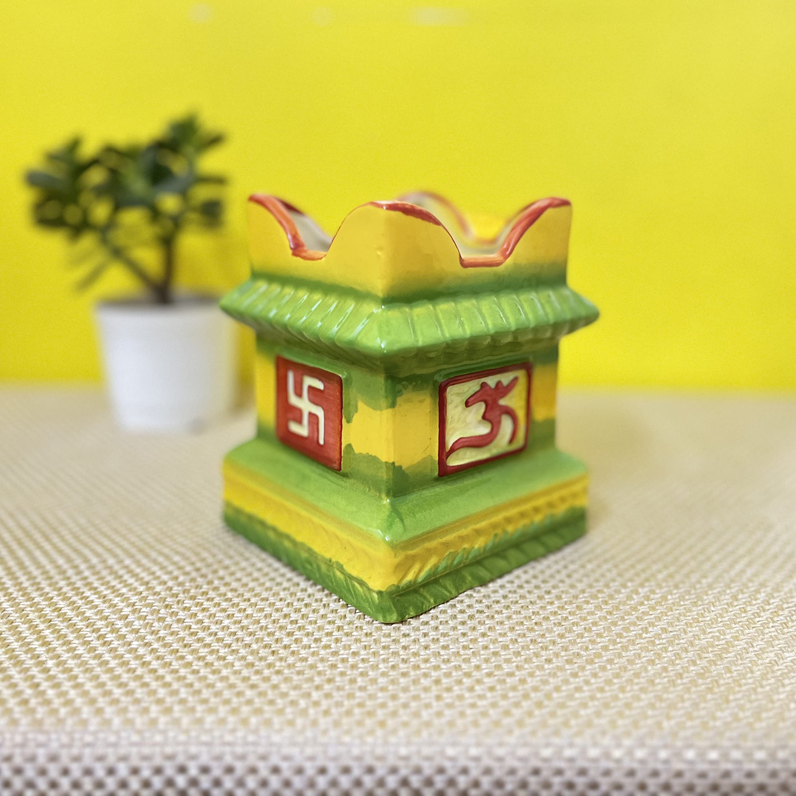 Kunhar Ceramic Tulsi Pot 5 x 7.2 Inch Green Yellow – Decorative Plant Pot with Outer Planter - Image 4