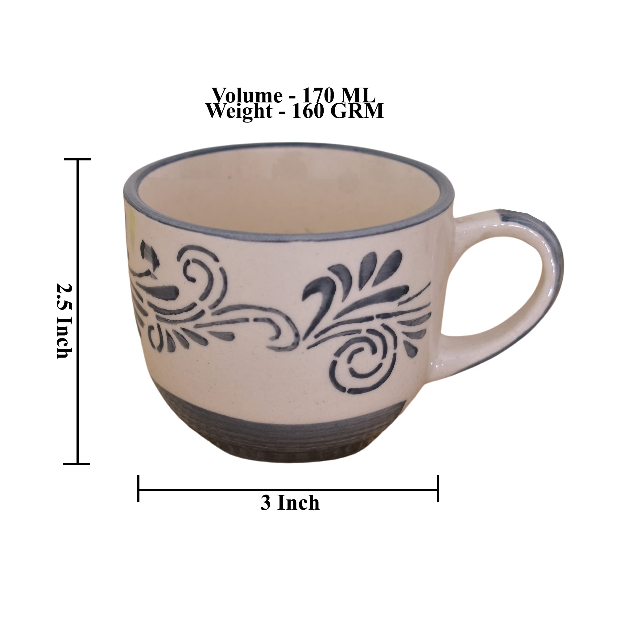 Kunhar Ceramic Tea Cup - 150 Ml, 6 Pieces, Grey - Image 2