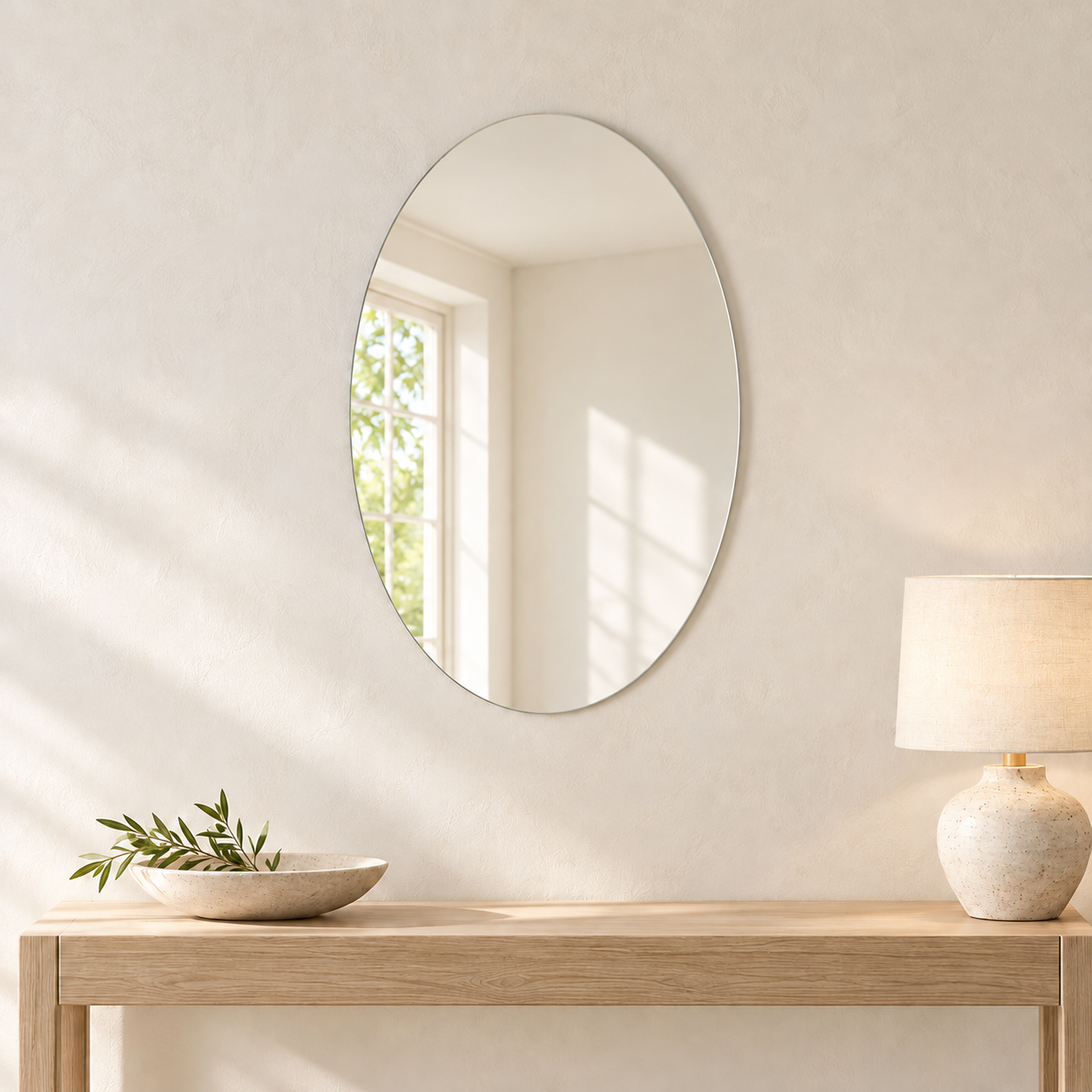 Kunhar Frameless Oval Wall Mirror 12 x 16 Inch Modern Home Decor Bathroom Bedroom Living Room Accent